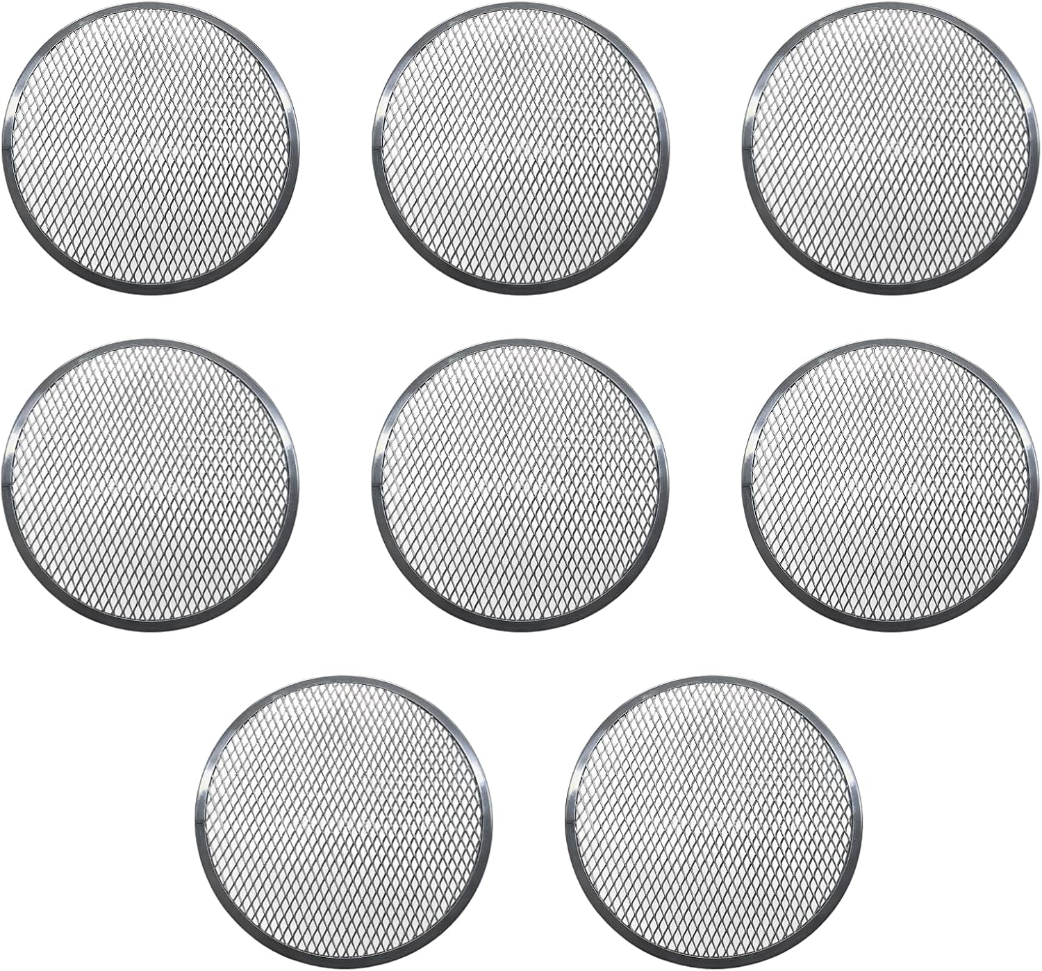 Set of 8 Aluminum Pizza Screens, 8 in Mesh Baking Tray for Pizza, Commercial Grade BBQ Grill Pan