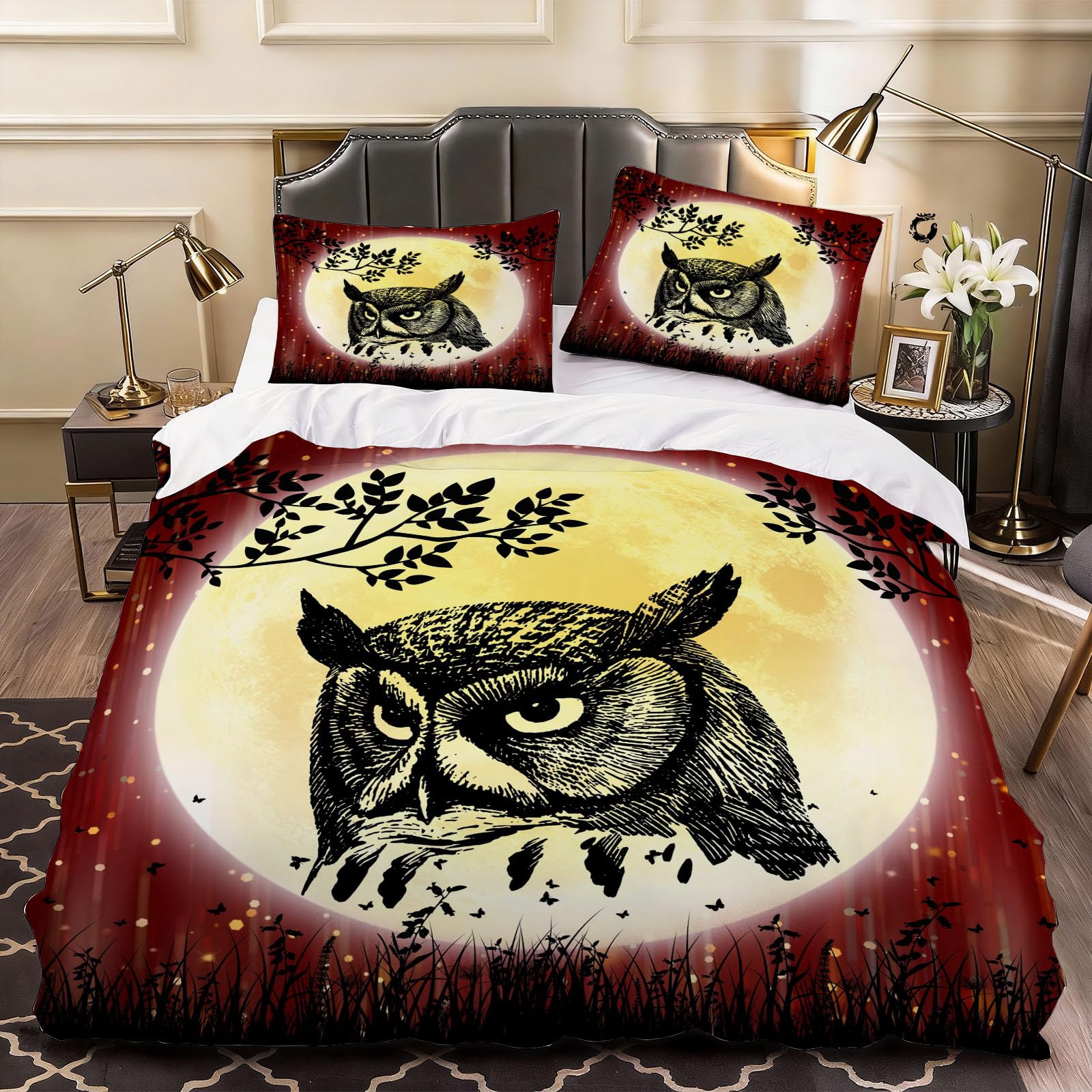 3D Owl Duvet Cover Cute Animals Bedding Super King Bed Set, Soft Microfiber Comforter Cover Printed with Zipper Closure Quilt Coverr 260x220 cm and 2 Pillowcases
