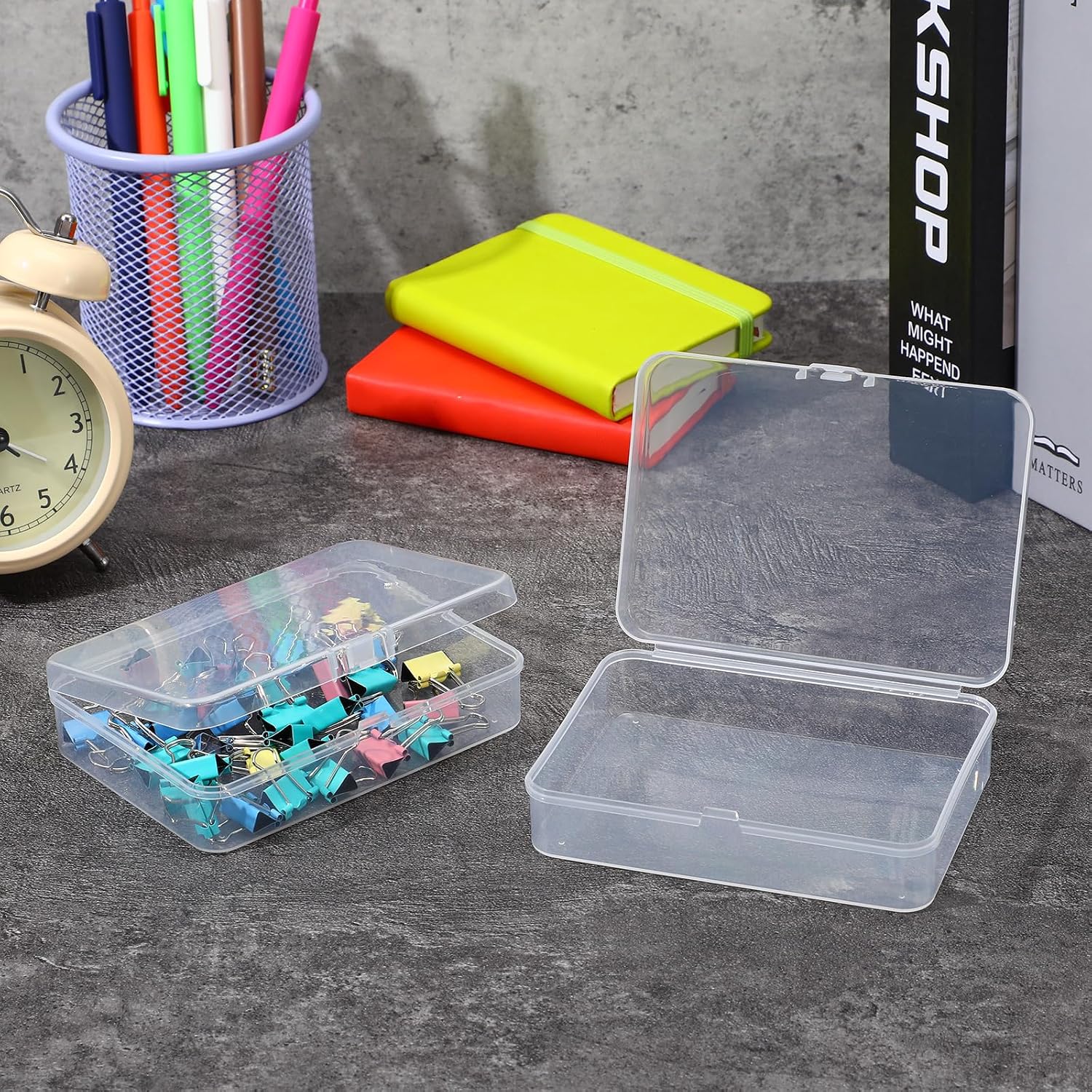 32 Pcs Plastic Crayon Box Bulk Clear Crayons Holder with Lid Crayon Organizer Case Crayons Storage Containers for Students School Office Supplies