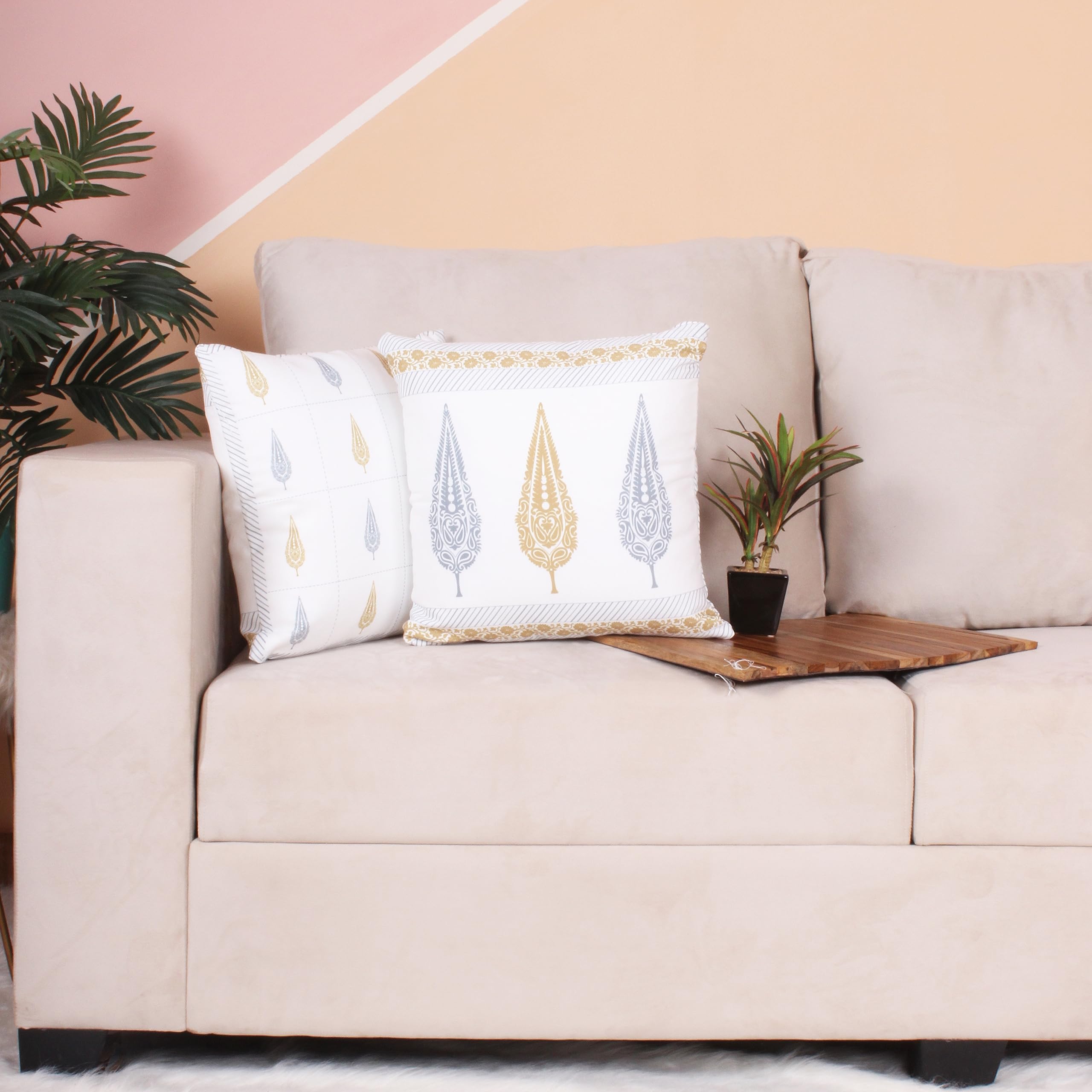 BRICK HOME Poly Cotton Both Side Block Print Concrete Grey Cushion Cover Set of 2 (16 X 16 Inches)