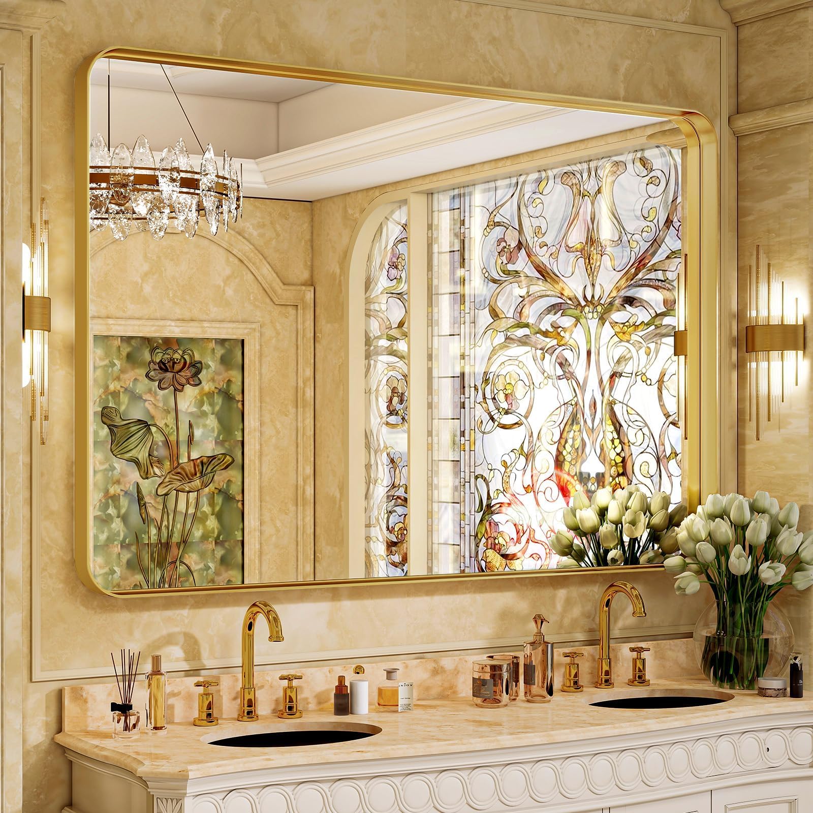 Miroir Salle De Bain LED 120x90 Cm – Anti-buée – Réglage Tactile Lumière Chaude/froide – Verre Trempé – Blanc