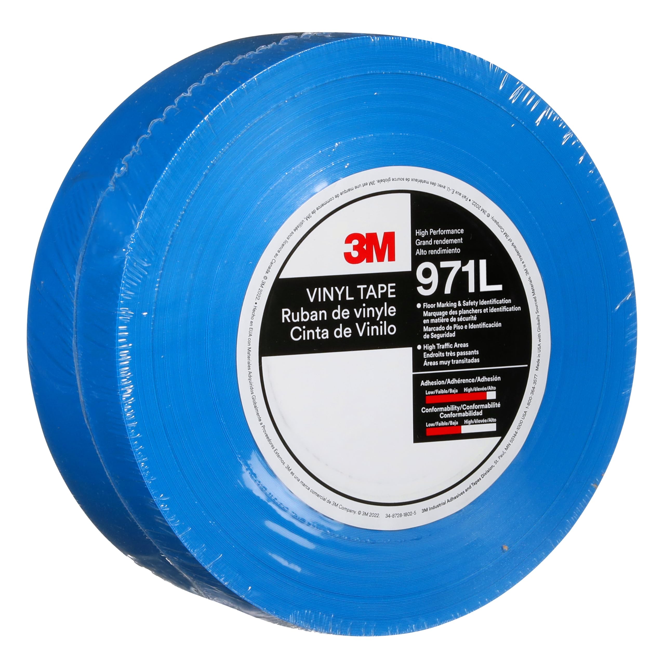 3M Cinta Duradera para Marcar Pisos 971L, Blue, 50.8 mm x 33 m, 0.43 mm | Individually Wrapped Conveniently Packaged