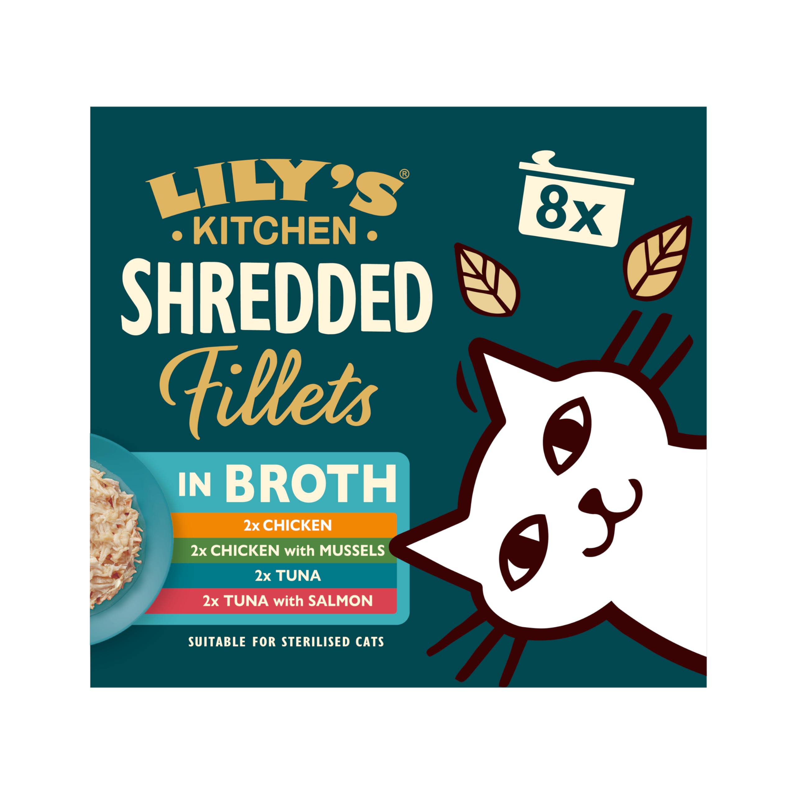 Lily's Kitchen Pack Variado Filetes Desmenuzados en Caldo para Gatos – Comida Húmeda Natural, Sin Cereales (6 x 8 x 70 g)