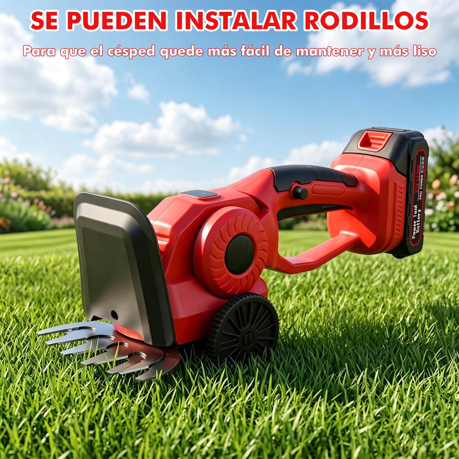Tijera CortacéSped Y Arreglasetos, 2 En 1 Cortasetos Bateria Y Tijera Corta Cesped con 2 BateríAs De 1500mah 21v, Corta Setos Jardin Electrico Desbrozadora con 2 Cuchillas 220mm /135mm