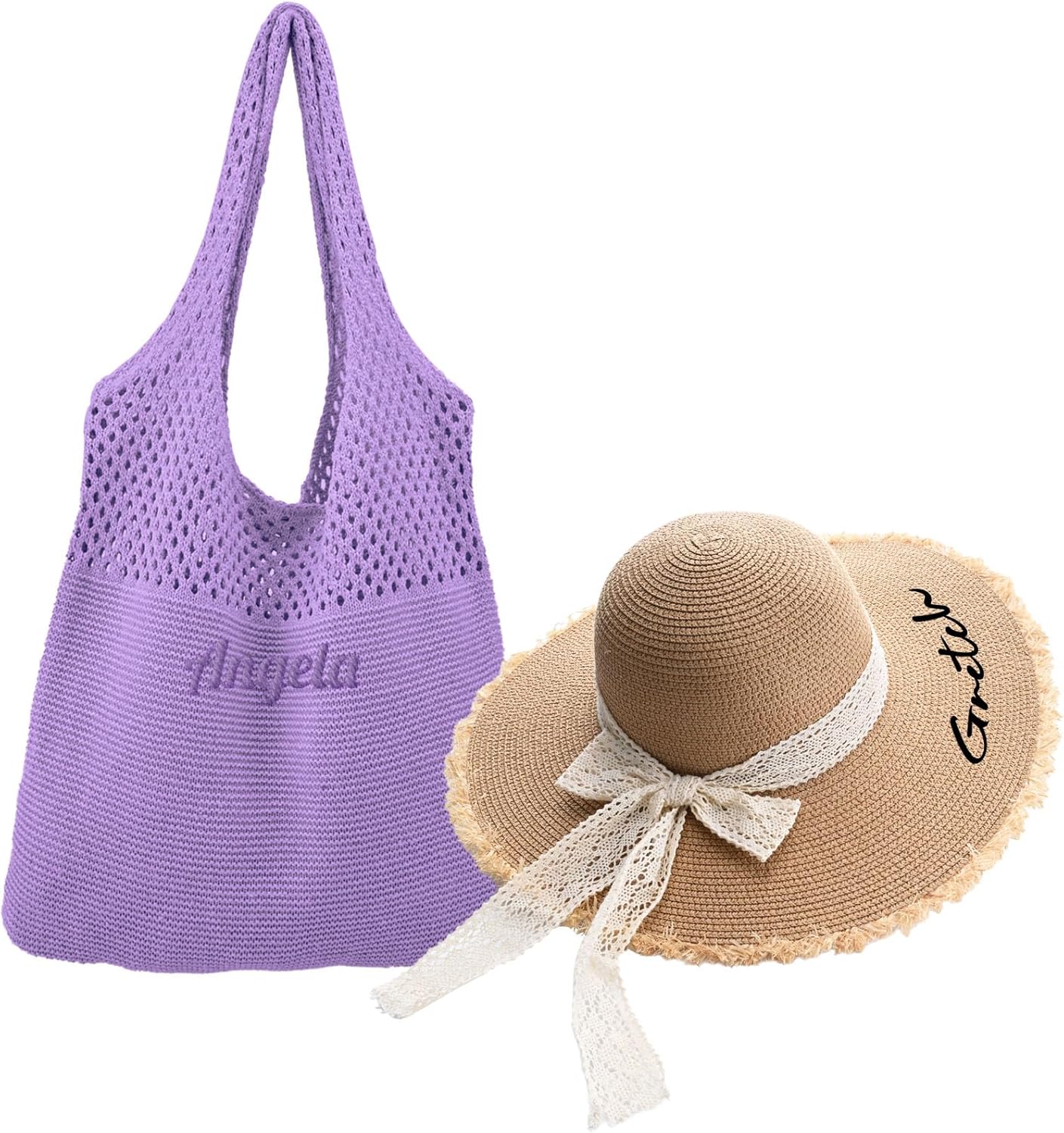 Personalized Pink Beach Bag with Embroidered Name,Foldable Travel Tote，Custom Tote Bag Travel Essential