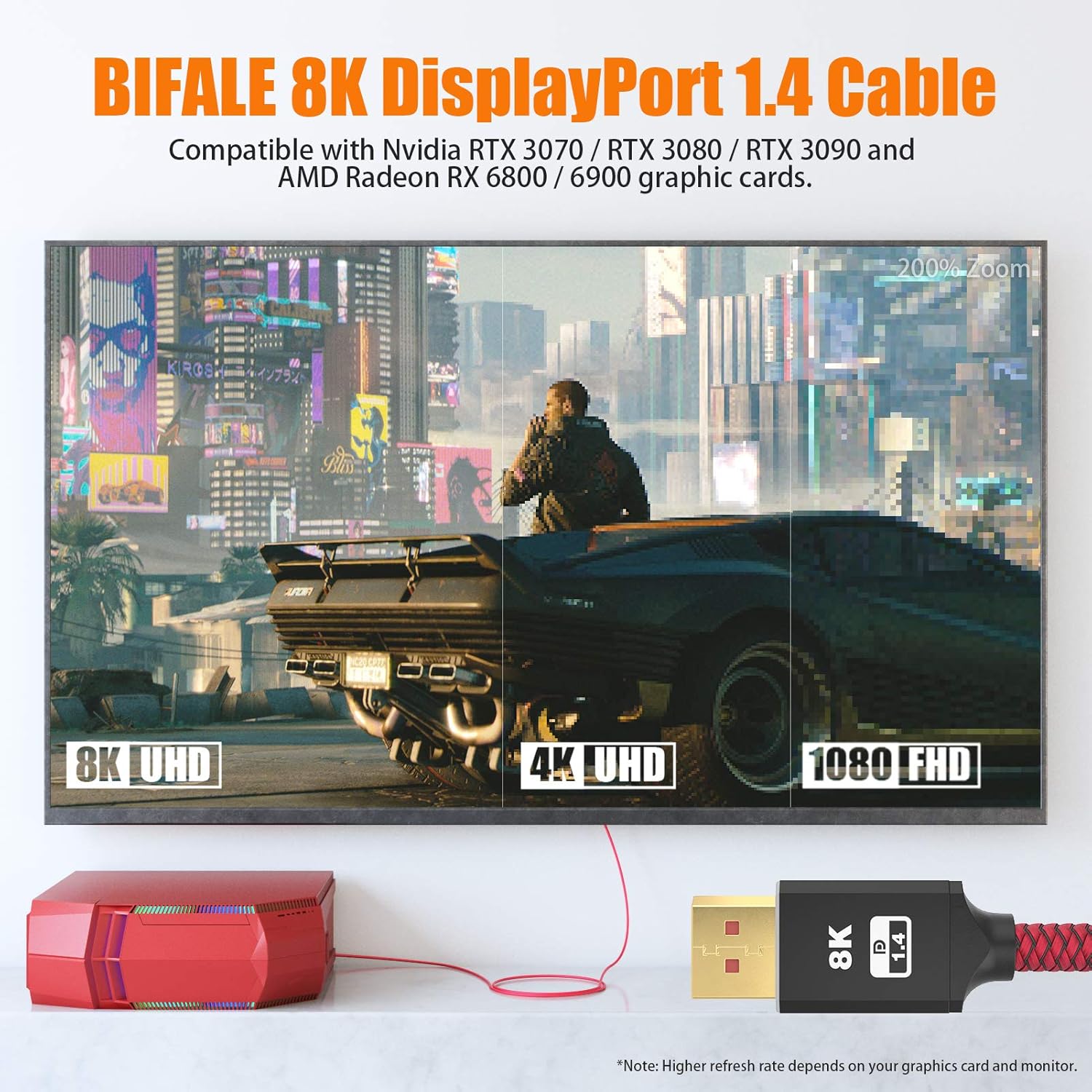 BIFALE VESA Certified 8K DisplayPort 1.4 Cable 25ft 2Pack, DP 1.4 Cable Nylon Braided Supports (8K@60Hz, 4K@144Hz and 1080P@240Hz), HBR3, 32.4Gbps, HDCP 2.2, DSC1.2 for Laptop Gaming Monitor