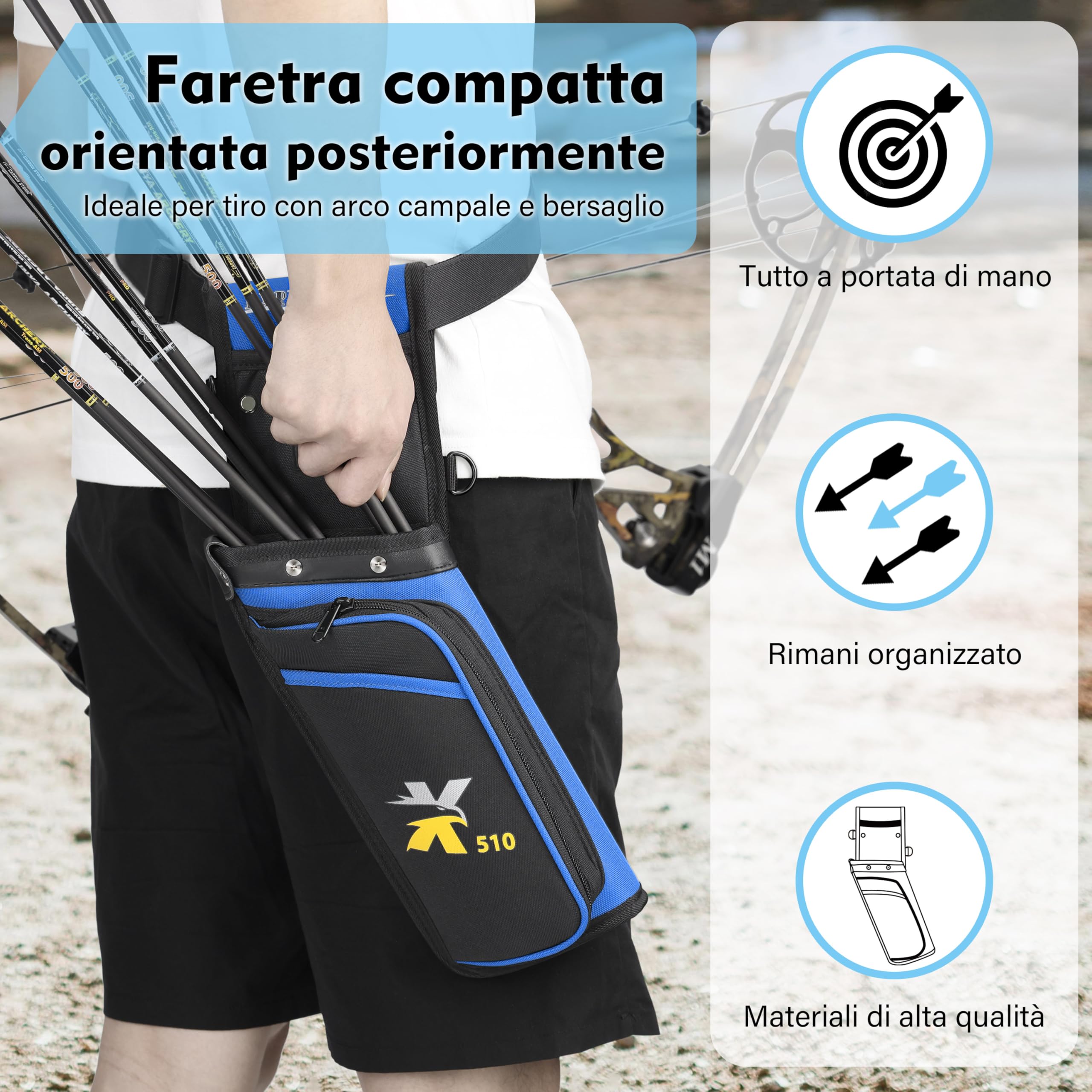 Sunya X510 Faretra da Fianco per Campo e Competizione | Faretra per arcieri silenziosa a 3 Slot con Sistema di archiviazione Robusto (42x18cm)
