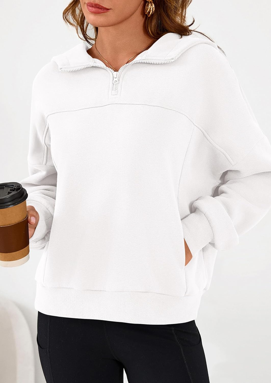 PRETTYGARDEN Womens Hoodies Cropped Fleece Sweatshirts 2025 Fall Fashion Quarter Zip Pullover Long Sleeve Tops Winter Clothes - Image 8