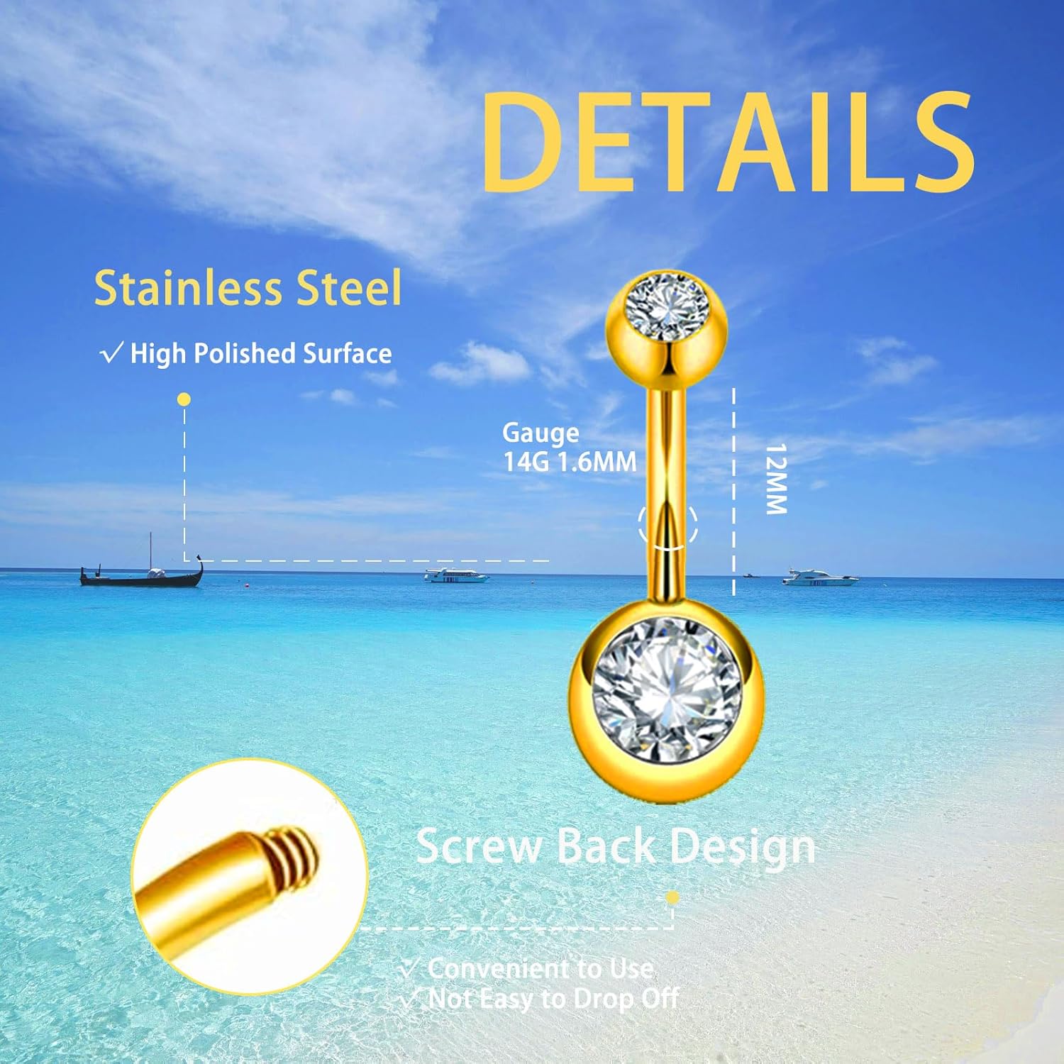 11 Pcs Belly Button Ring Dangle Stainless Steel Belly Rings 14G Belly Button Piercing Cute Navel Ring Belly Piercing Jewelry for Women - Image 4