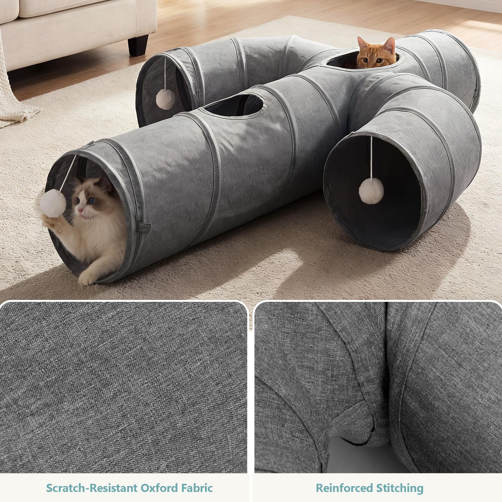 Ownpets Tunel dla kota, większy kształt kaktusa, tunel dla zwierząt domowych z wytrzymałą tkaniną Oxford, składany i odporny na rozerwanie, z wieloma wyjściami, wisząca piłka i zwisająca ściana