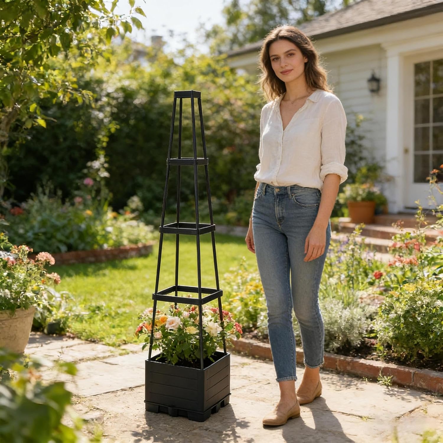 Planter Raised Beds,Self-Watering Vertical Cage,140cm Raised Garden Bed Planter Box | for Tomato Cucumber Pea Vines Cactus Flower Vegetable Fruit Indoor Outdoor Greenhouse