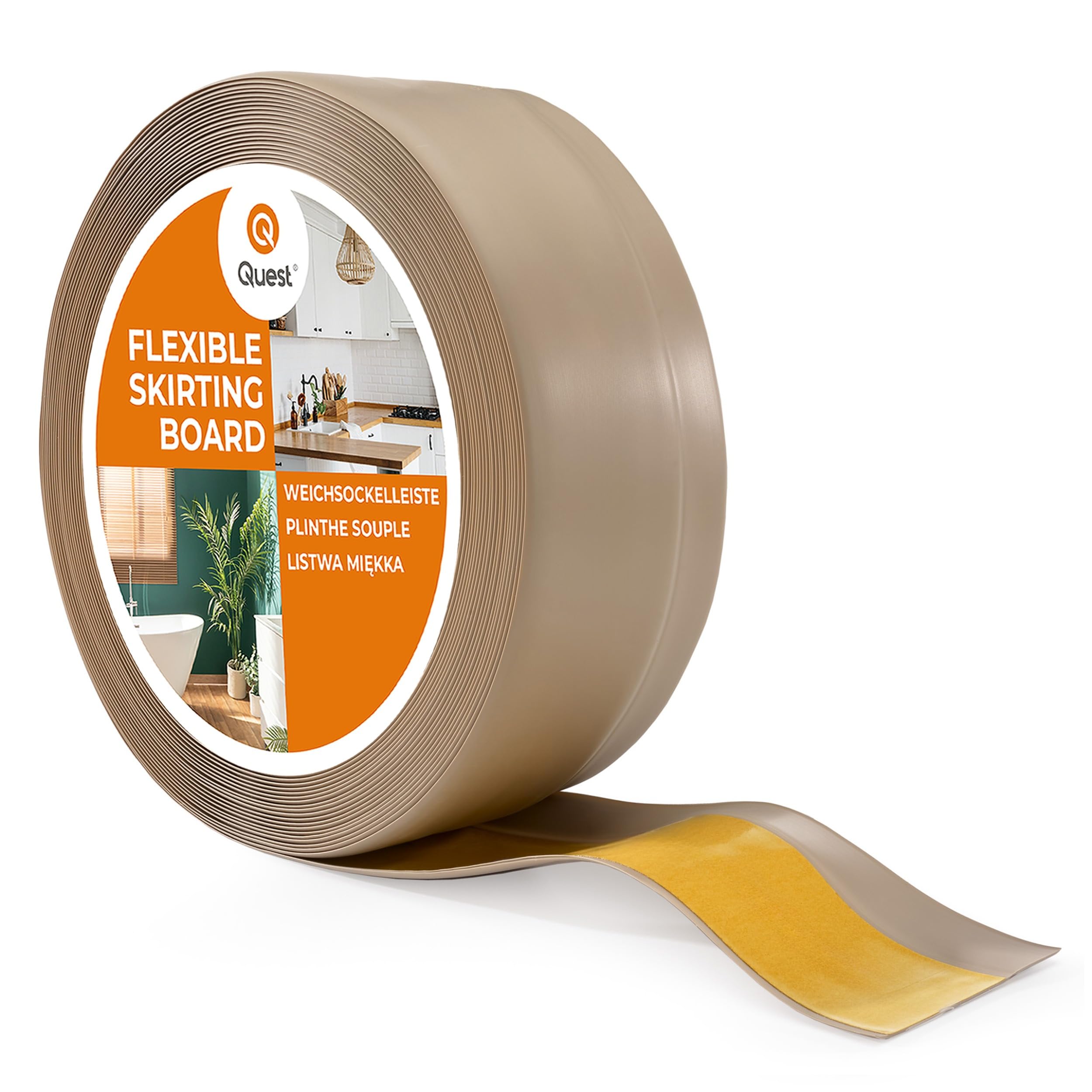Quest Listwa przypodłogowa samoprzylepna PVC 50x20 mm – beżowy, 15 m | Miękki cokół podłogowy elastyczny, wykończenie styku ściany z podłogą, do domu i biura, montaż bez wiercenia, łatwe cięcie