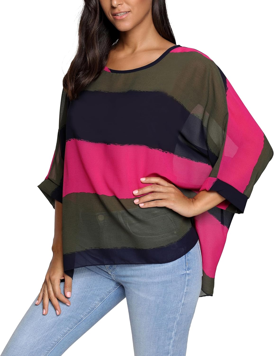 Nicetage Boho Top Sheer Dressy Blouse Chiffon Blouses for Women Sheer Poncho Flowy Batwing Tops Cruise Wear - Image 3