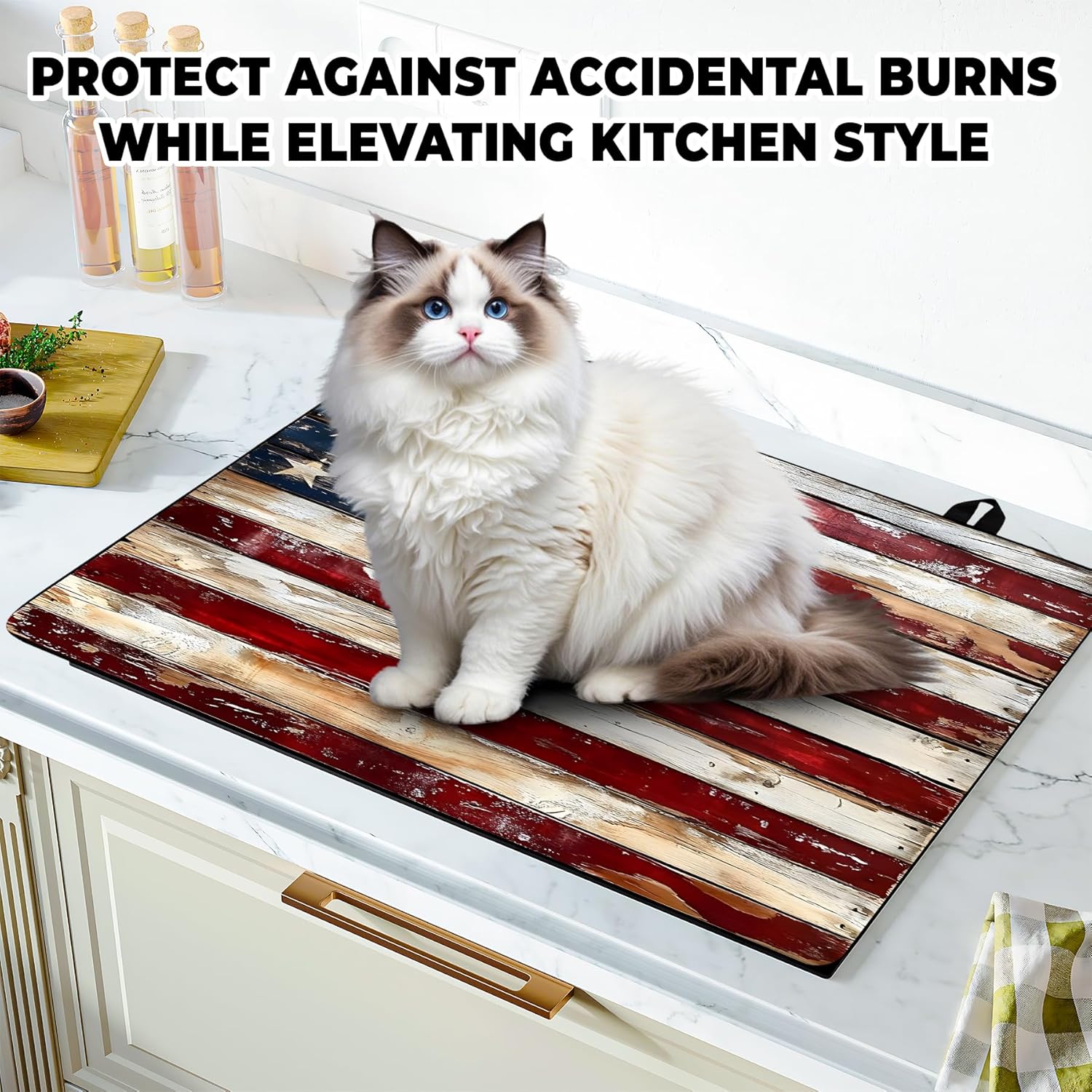 Stove Top Cover for Home Decoration Kitchen Pad Washable Cooktop Covers Countertop Stove Protector Mat for Home Kitchen Cooktops (Flag, 30"x21")