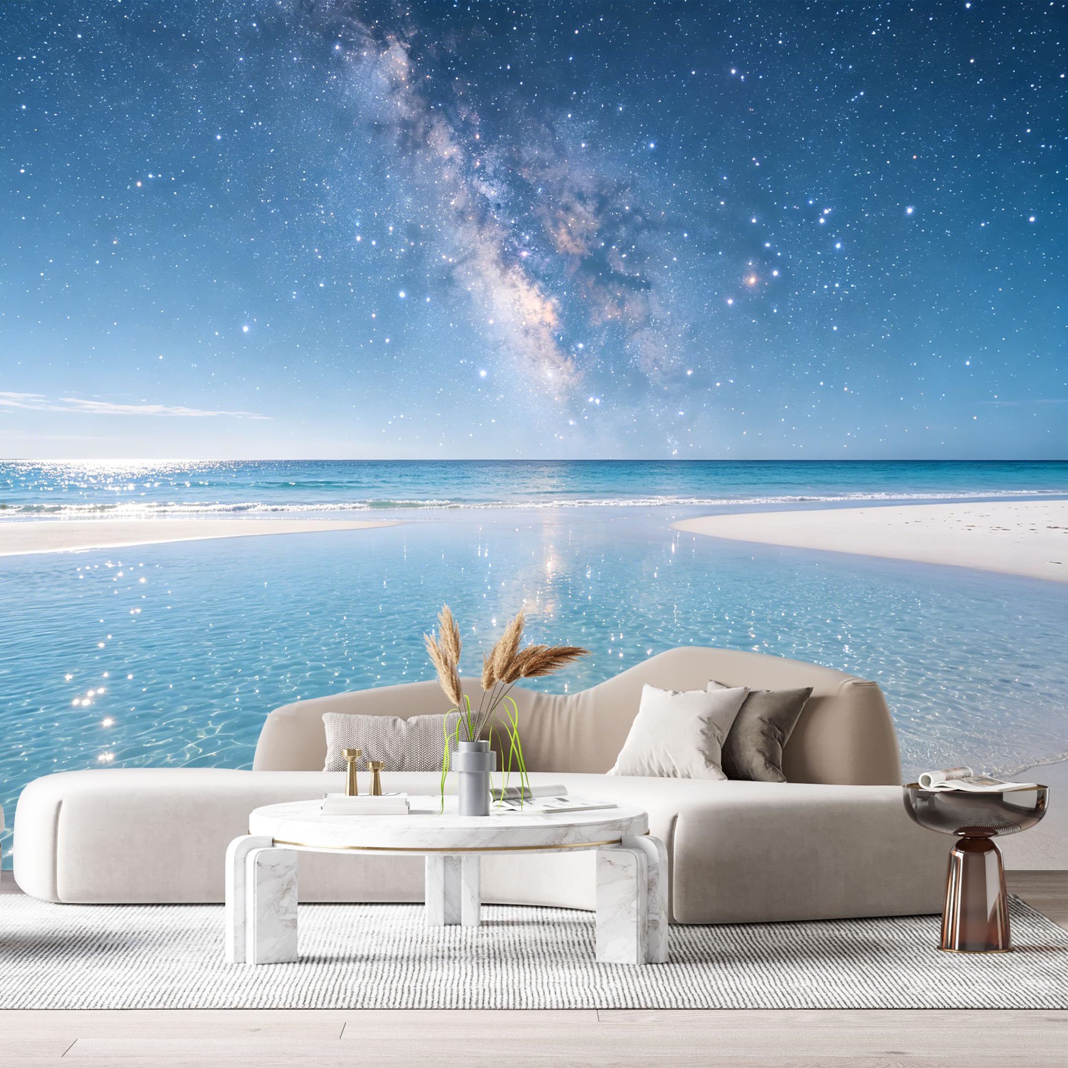 Custom Size Wall Murals Milky Way Galaxy Coastal Ocean Marine Night Sky Starry Landscape SelfAdhesiveWall Fabric Removable Wallpaper Wall Decor for Living Room Bedroom Bathroom