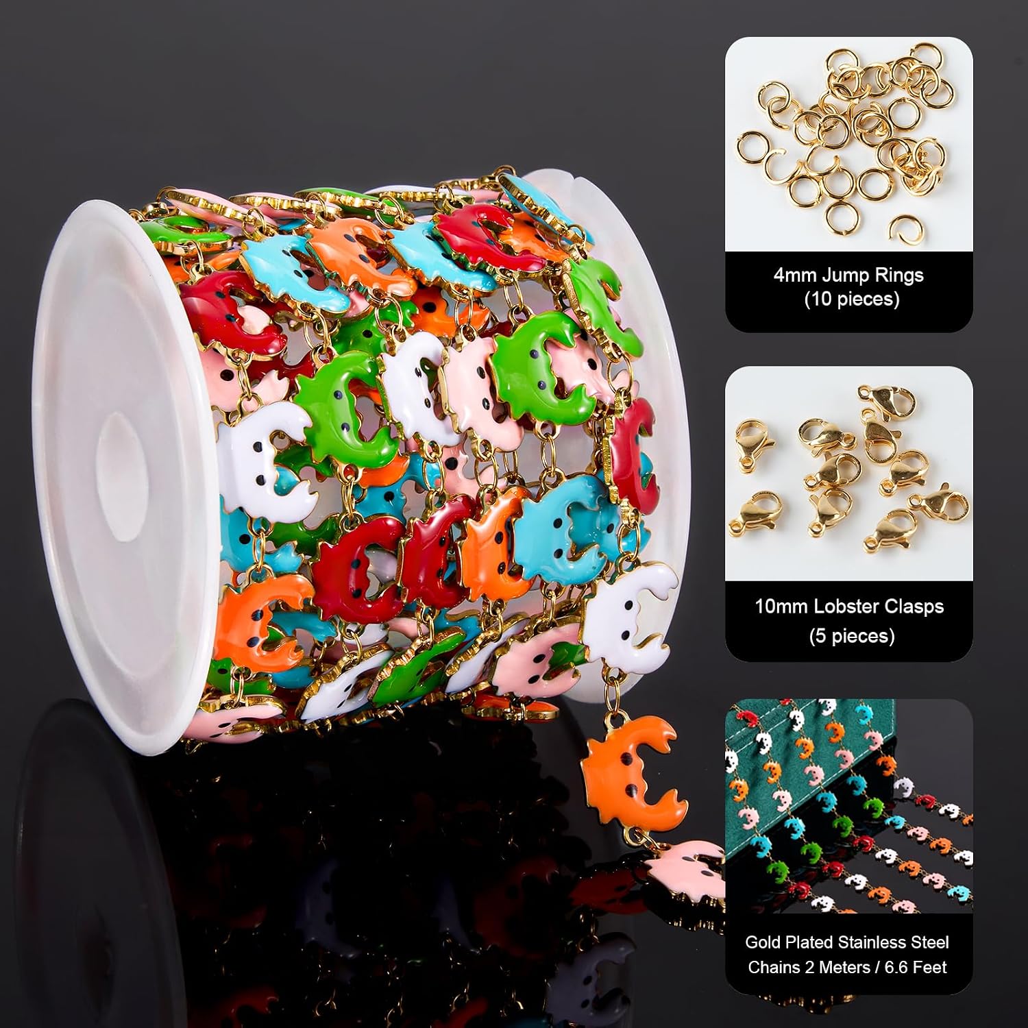 UMAOKANG 2 Meters Multicolor Enamel Crab Jewelry Making Chain Roll Gold Plated Stainless Steel Chains Bulk