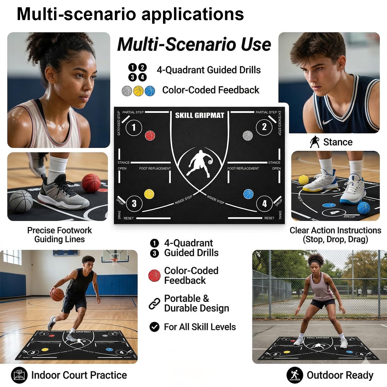 RANJIMA Tappetino da basket, pieghevole, per allenamento basket, antiscivolo, silenzioso, per basket, allenamento passo, esercizi di assorbimento degli urti per adolescenti e adulti