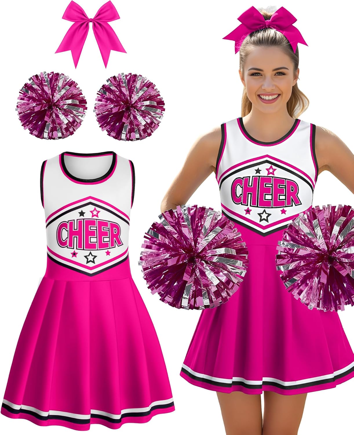 JenPen 3 Pcs Halloween Cheerleader Costume for Women Adult Cheerleader Outfit Set Cheerleading Uniform Dress for Party