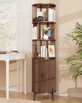 Rotating Bookshelf with Storage Cabinet, 360 Spinning Bookshelf