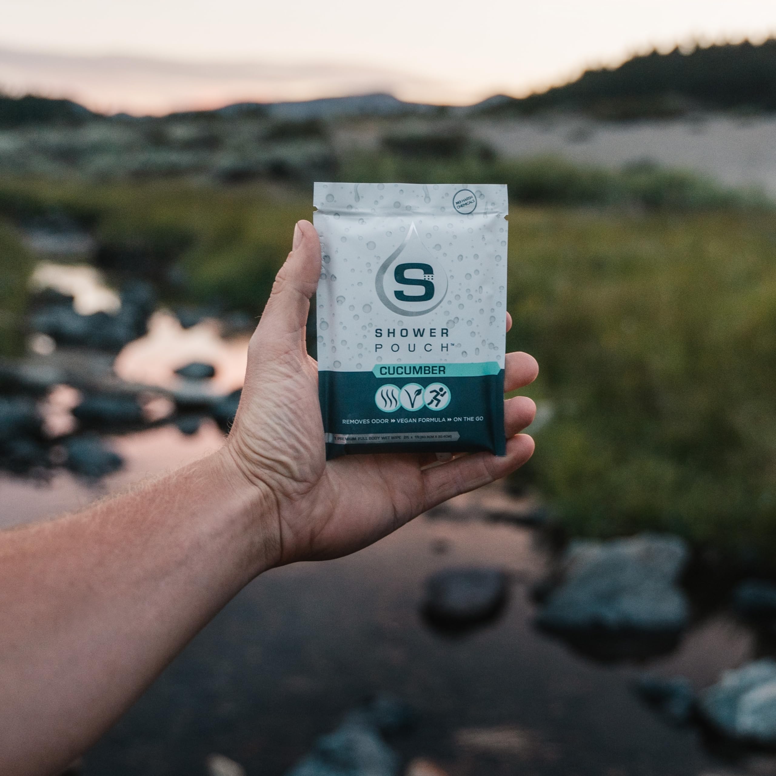 Shower Pouch XL (2' x 1') Bathing Body Wipes for Adults – Aloe-Infused Heatable & Reusable Bath Wipes for Camping, Travel, Outdoor – (10 Pack)