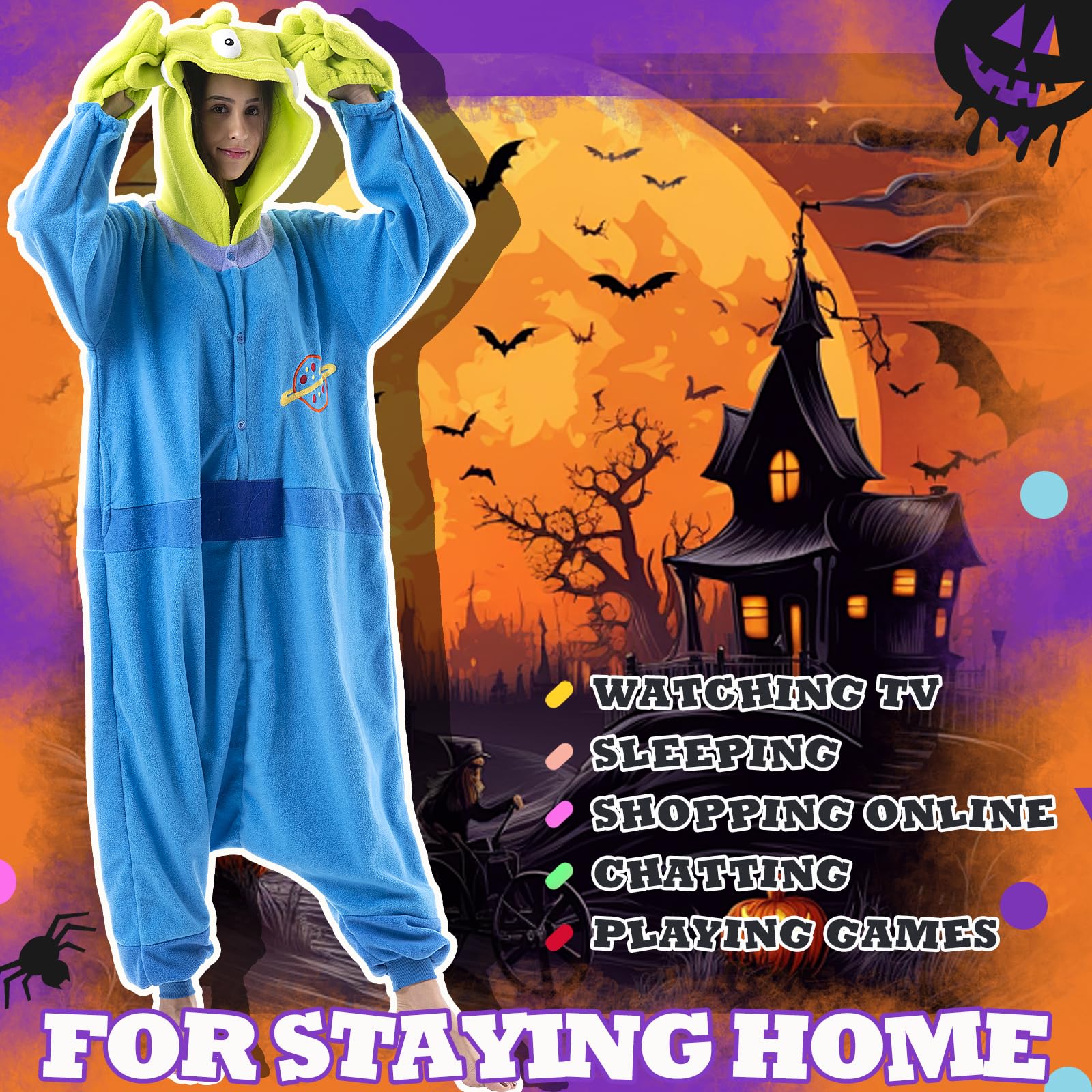 Beauty Shine Unisex Adult Onesie One Piece Pajamas Cosplay Cartoon Costume Halloween Christmas Sleepwear Jumpsuit Homewear: Large Aliens