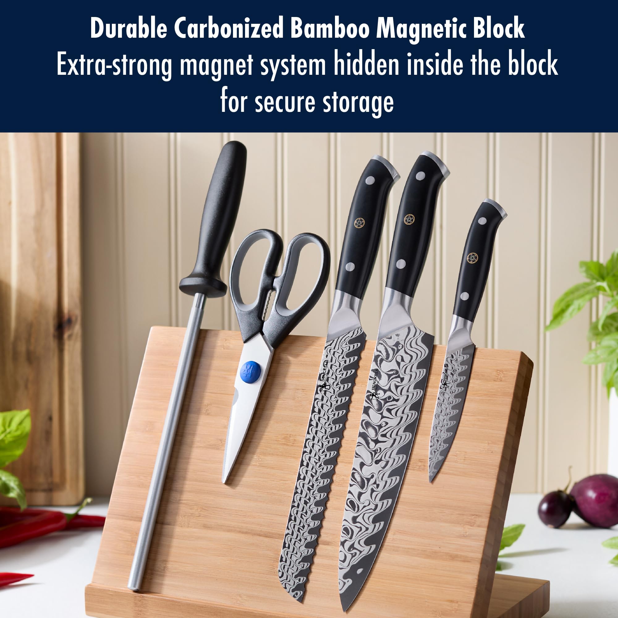HENCKELS Compass Damascus 6-pc Magnetic Easel Damascus Knife Set