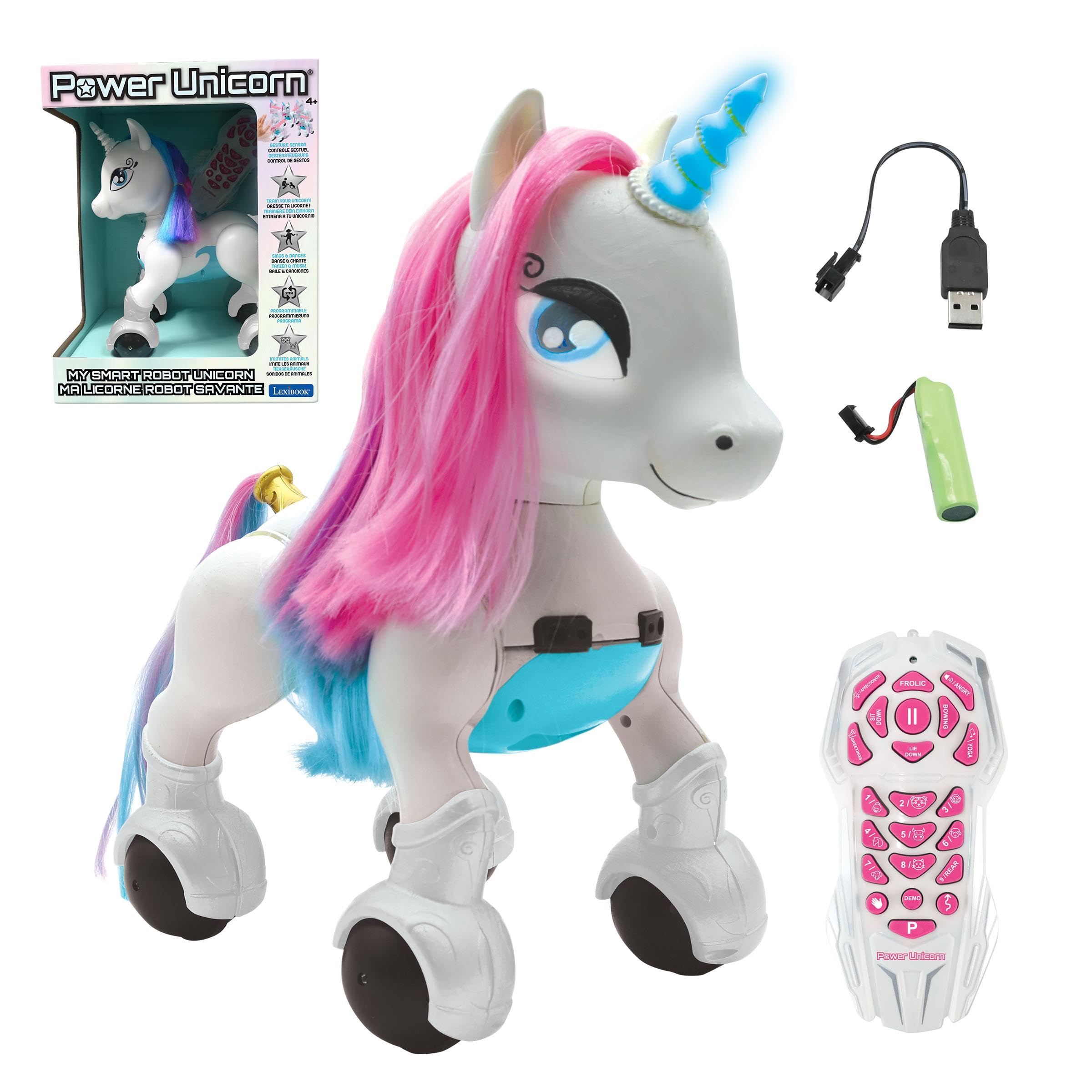 Lexibook, Power Unicorn Smart Unicorn, UNI01LXB | Programmierbar, Fern- & Gestensteuerung, Tanz, Musik, Lichteffekte, Wiederaufladbar