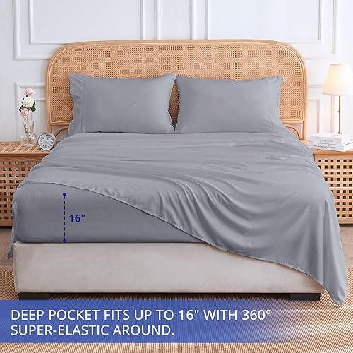 Miniatura 3 de HUXMEYSON Juego de sábanas y fundas de almohada de lujo de 3 piezas para hotel, ultra suaves y refrescantes, bolsillos profundos de 16 pulgadas, a