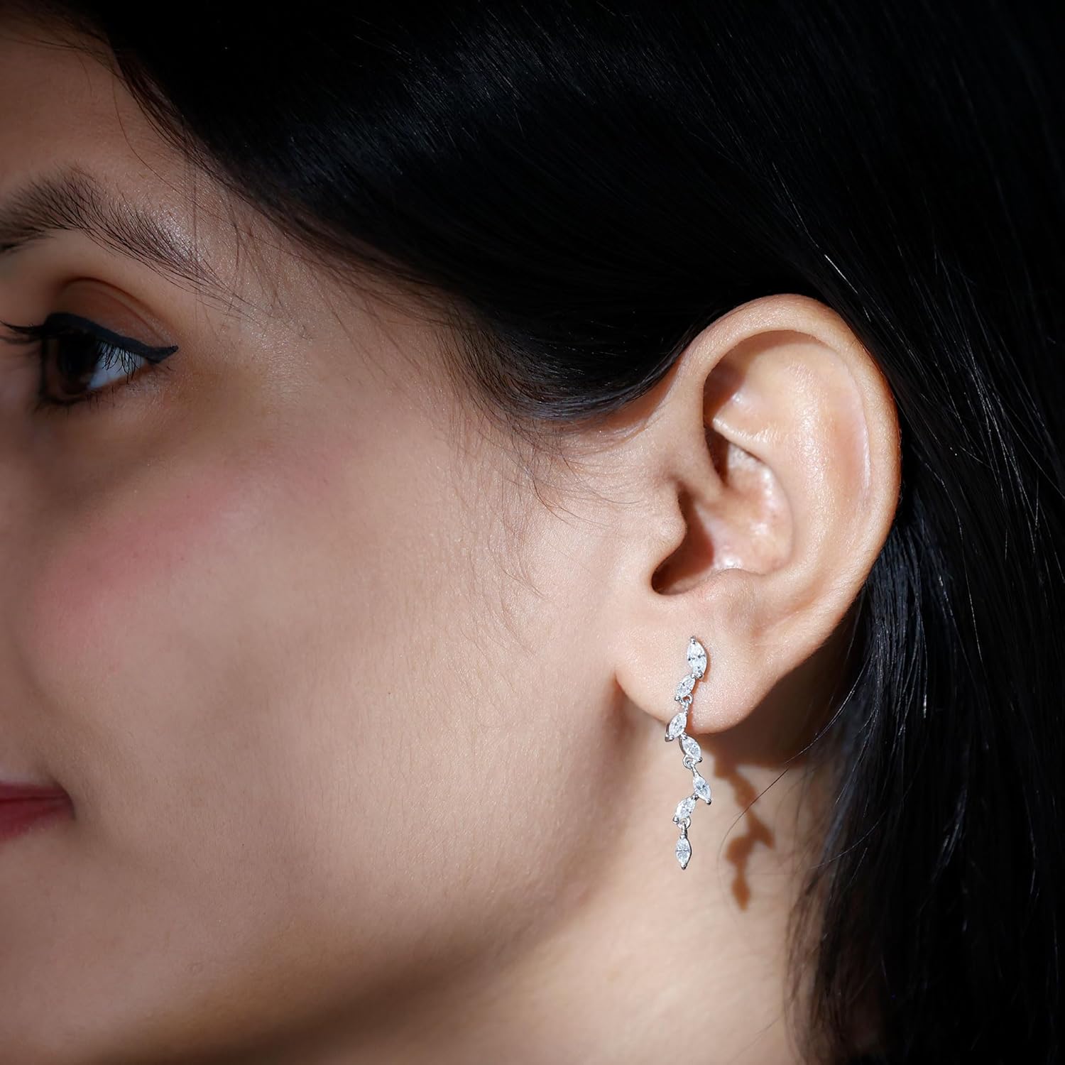 Certified Moissanite Dangle Earrings in Silver, D-Vs1 Quality, Womens Moissanite Long Earrings (Ideal For Gift) - Image 4