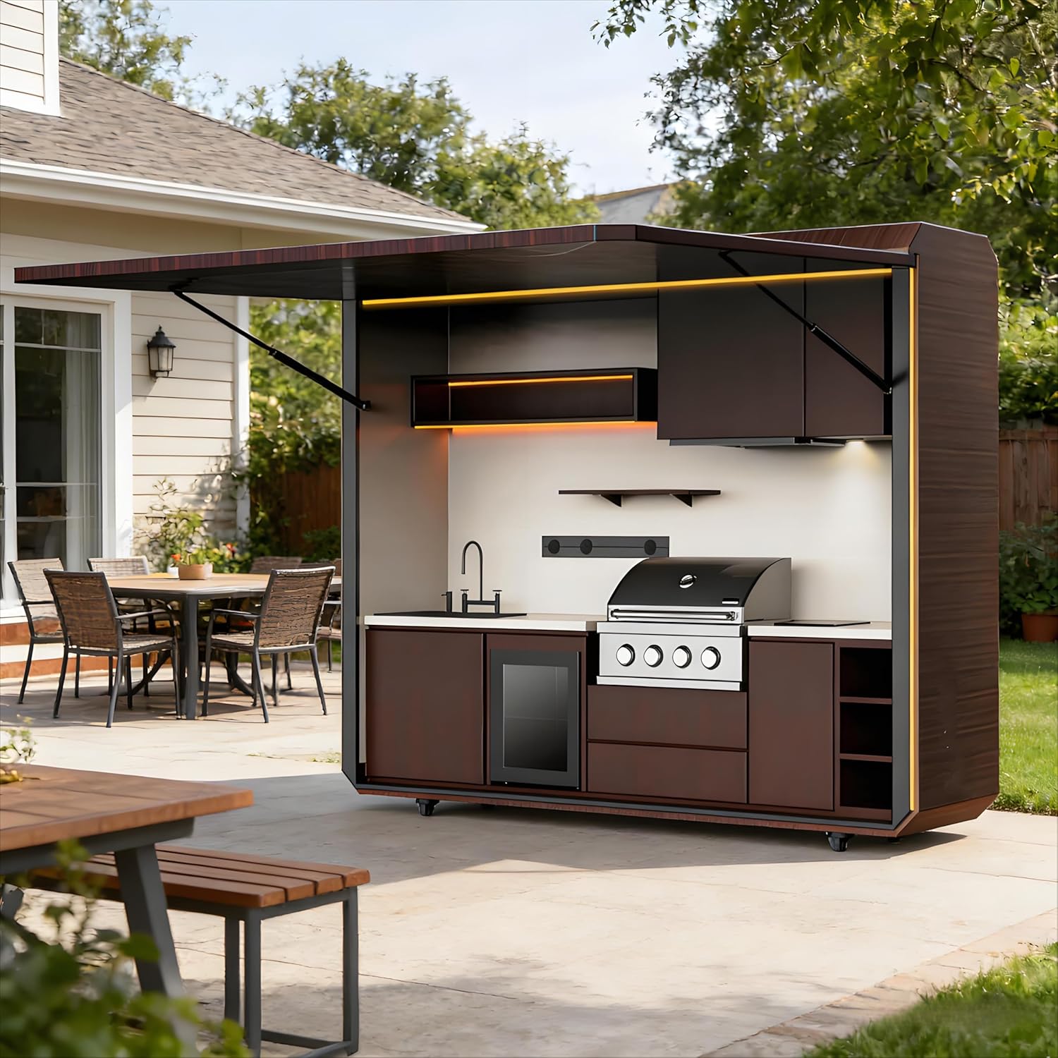 Outdoor Cooking Island with Grill Modular Stainless Steel BBQ Station for Backyard Patio Deck, Weatherproof Rust Resistant Outdoor Kitchen with Sink Storage Drawers for Family Entertaining