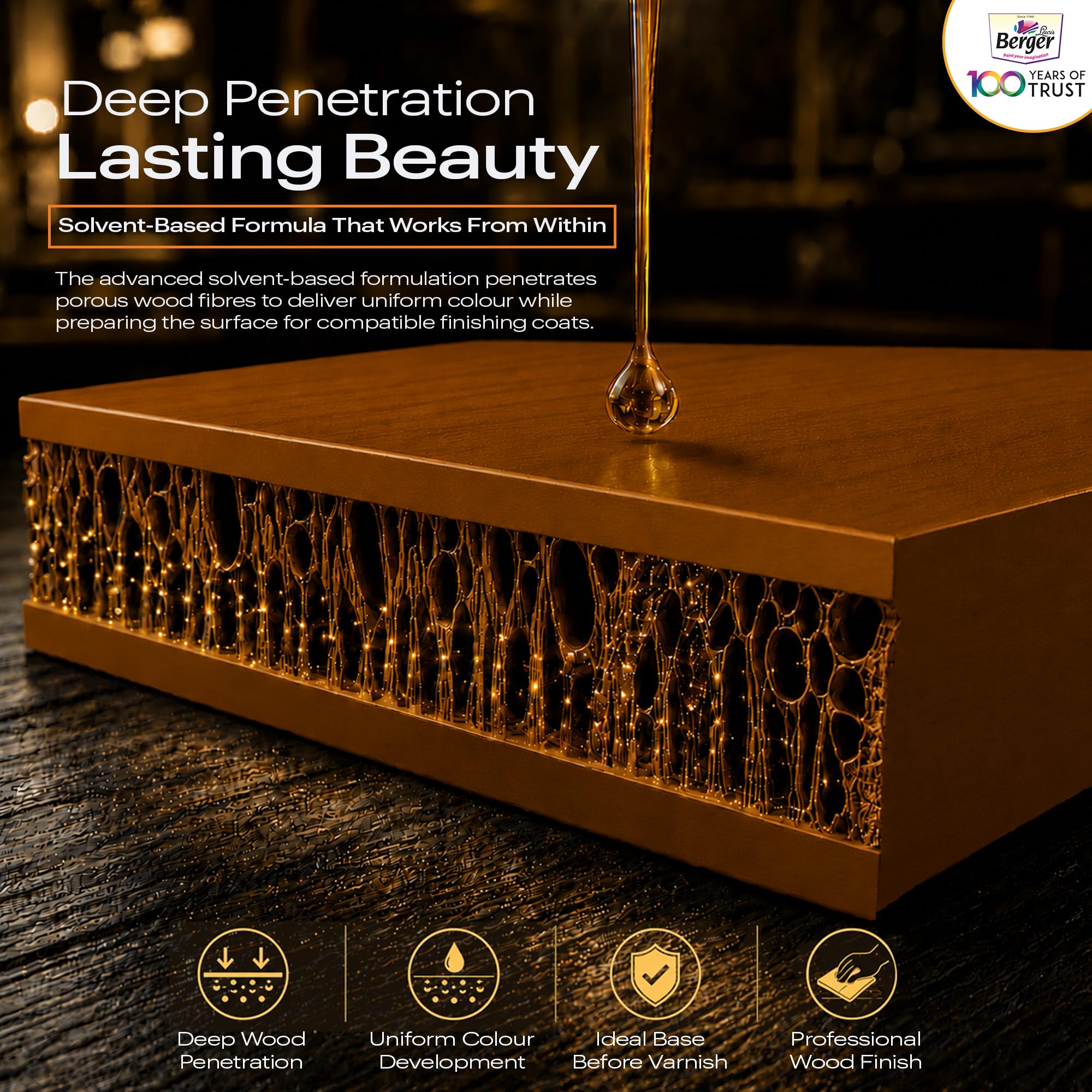 Berger Wood Keeper Teak Wood Stain with Leakproof Bottle & Easy Cloth Application Transparent Solvent-Based Stainer for Home Office Furniture Surfaces Shine and Finish (Pack of 1, 500ML) 1