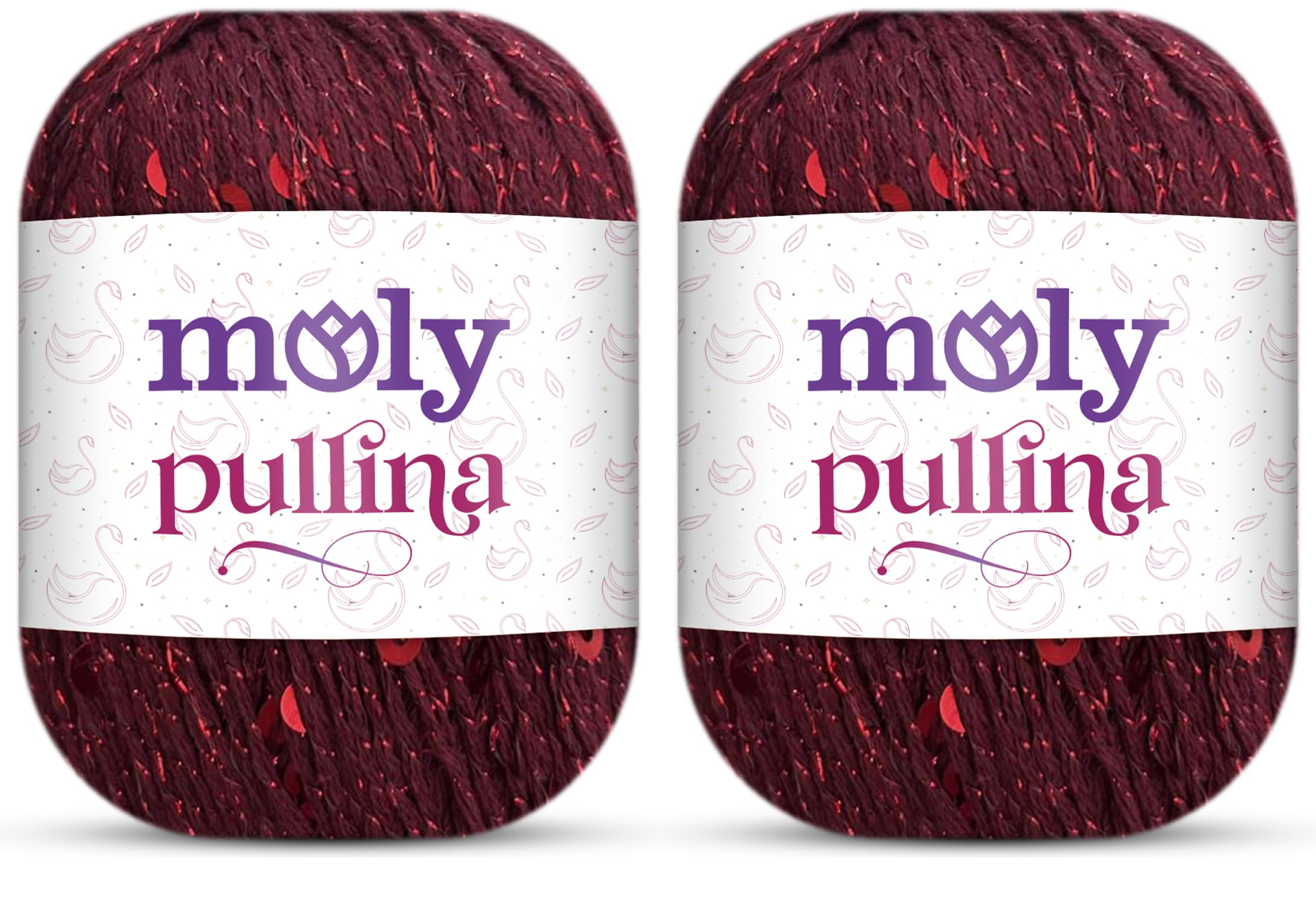 Moly Yarn Pullina Sequin Yarn | 2 x 50g | Complementary Glitter Thread for Knitting & Crochet (21 Burgundy)