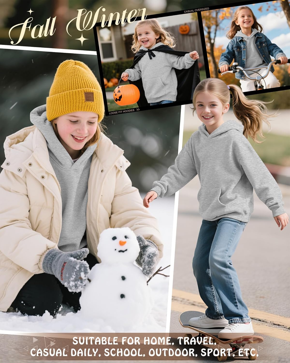 Toddlers' and Girl's Hoodies Lightweight Oversized Long Sleeve Hooded Sweatshirt Casual Pullover Tops with Pockets - Image 6