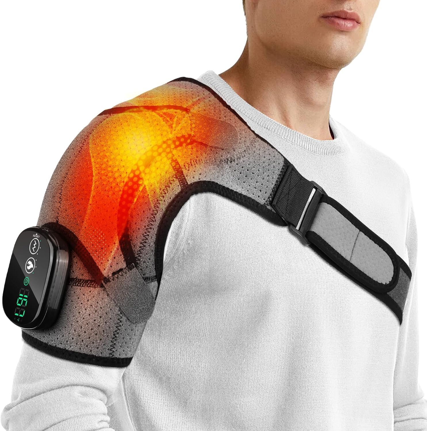 Cordless Shoulder Heating Pad, Heated Shoulder Brace with Heating and Vibration for Shoulder Pain Relief, Portable Shoulder Massager for Men and Women Rotator Cuff Pain Relief