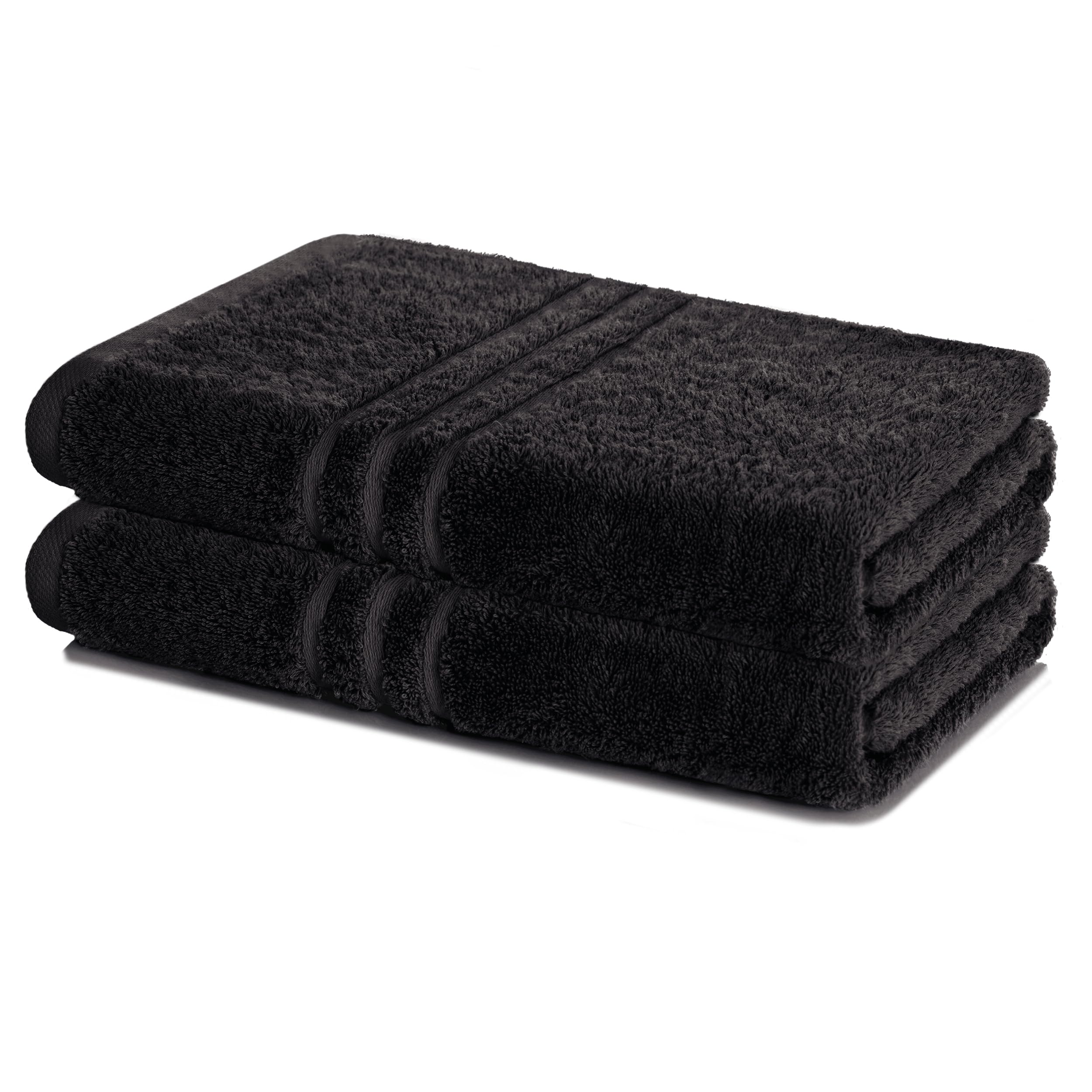 Lavea® Juego de 2 Toallas de Baño 100x150 cm – Algodón 100% Suave y Absorbente – Gran Toalla de Ducha – Secado Rápido, Duradera y Certificada Oeko-Tex - Negro