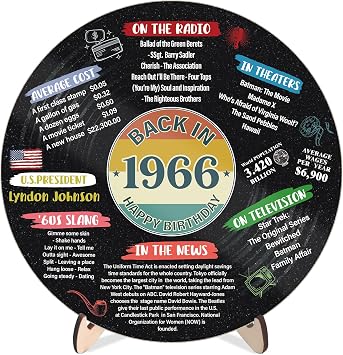 60th Birthday Party Decorations Vintage Back in 1966 Sign Decor 60 Year Old 1966 Birthday Wood Record Desk Sign Party Supplies Decorations for Women Men, 60th Birthday Gifts for Women Men