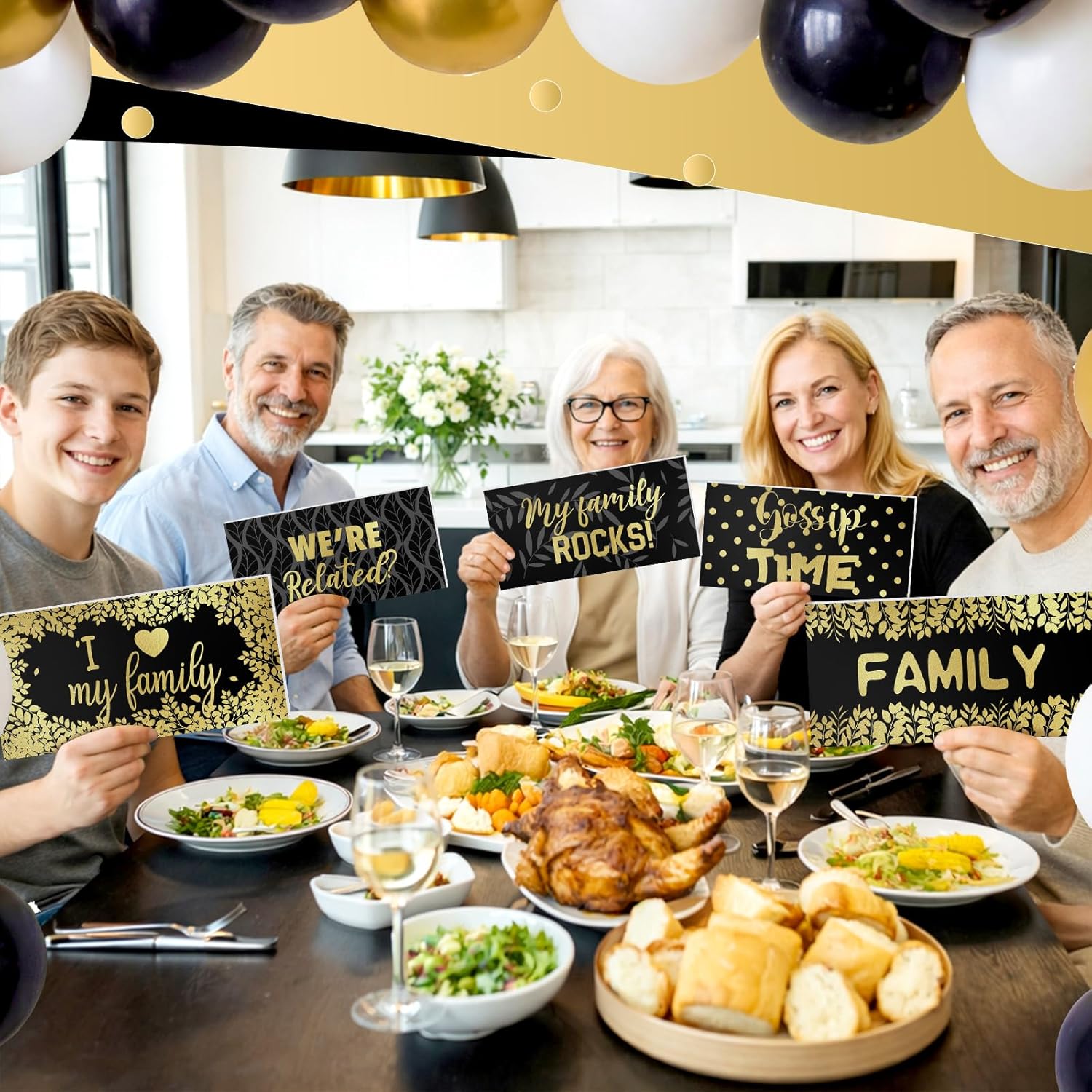 Beeveer 24 Designs Family Reunion Photo Booth Props Double Sided 11x5.5 Inch Fun Family Tree Party Decorations for Photoshoot Waterproof Selfie Signs PVC for Reunions Gatherings Home Party Supplies