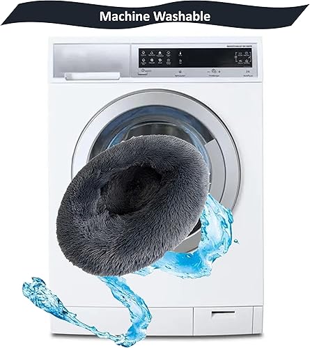 Miniatura 6 de Cama calmante para perros y gatos, cama redonda lavable para perros pequeños y medianos, 24 pulgadas de felpa de piel sintética esponjosa,
