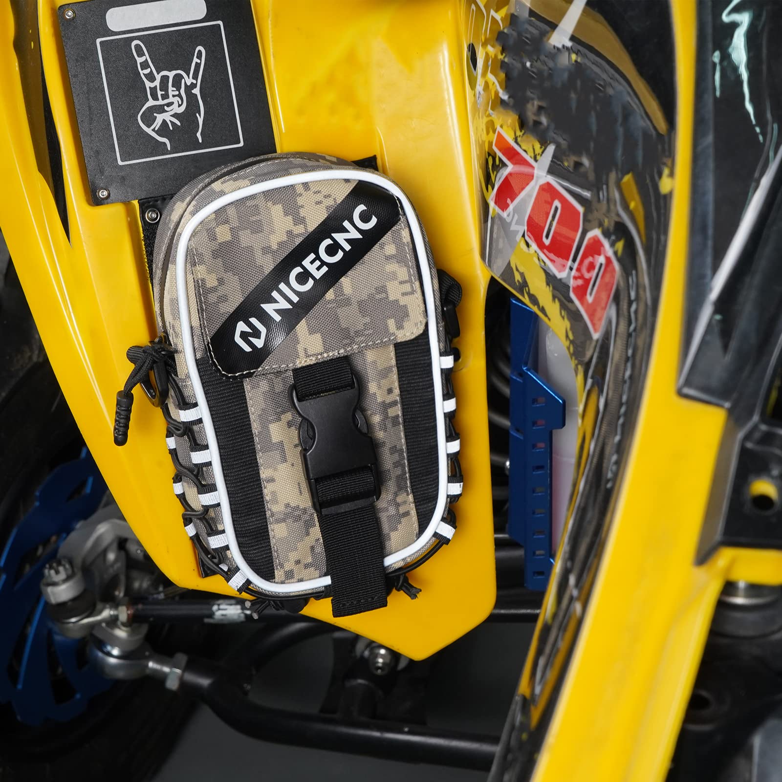 NICECNC Borsa portaoggetti per parafanghi ATV, in tessuto PVC, con striscia riflettente, impermeabile, con cerniera, Compatible with Raptor 700 ATV (mimetico)