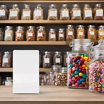 Evergreen Goods Kraft Paper Zip Lock Stand-Up Pouch 90x14cm | 50pcs Bags | White, Heat Resealable, Reusable Self-Standing Product Packaging with Window | Tea, Coffee Beans, Nuts, Seeds, Dried Fruits