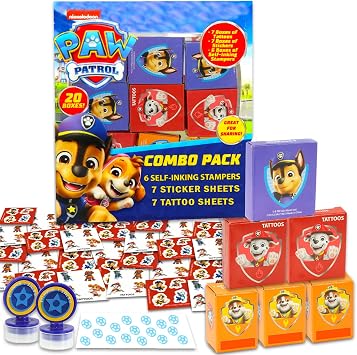 Paw Patrol Party Favors for 20 Guests Bundle  20 Pieces Paw Patrol Favor Boxes with Stickers, Tattoos and Stampers for Kids Birthday Party | Paw Patrol Party Supplies and Decorations Combo Pack