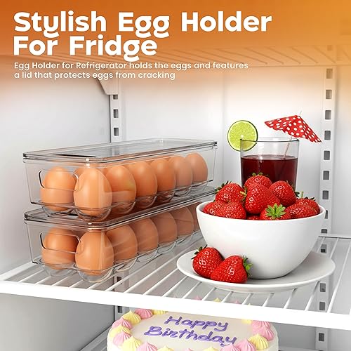 Miniatura 5 de Utopia Home Recipiente para huevos con tapa y asa para refrigerador, paquete de 1, soporte para huevos apilable transparente para almacenamiento y
