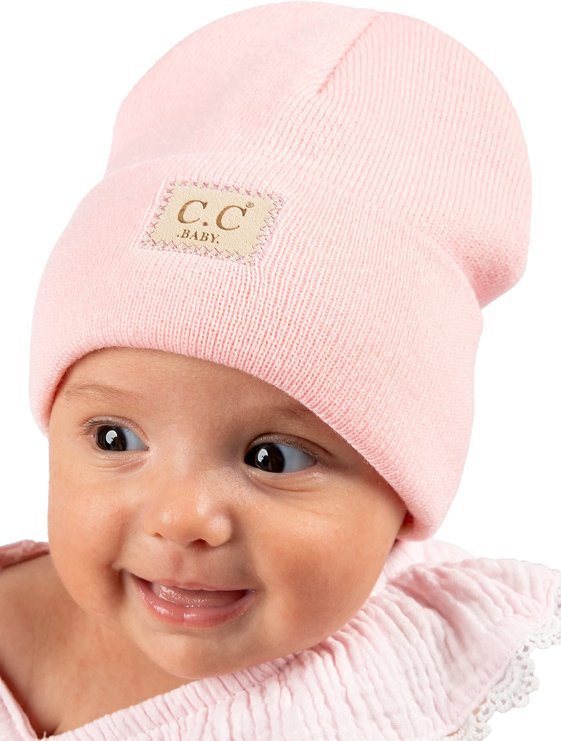 Funky Junque Adorable Newborn Baby Smiley Face Beanie - Soft Knit Winter Hat with Premium Suede Patch