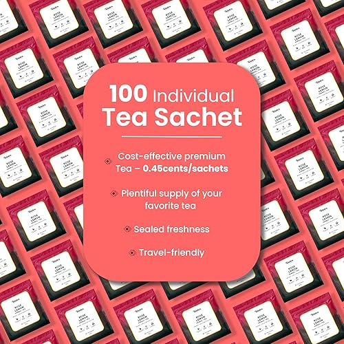 Vista 20 de Teaniru, Paquete surtido de muestras de té, 8 sabores exóticos de bienestar, envueltos individualmente en bolsas de té piramidales, ingredientes