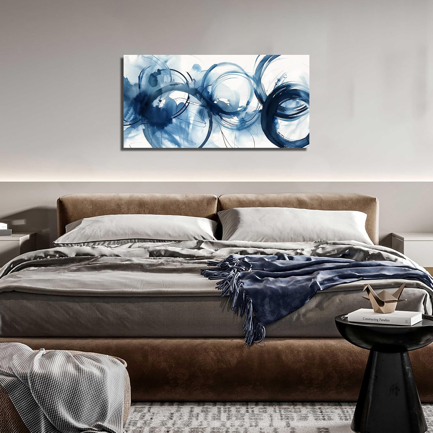 WVMAPTA Blue And White Pictures Wall Decor For Living Room Abstract Wall Art For Office Minimalist Prints Wall Art For Bedroom Size 20 x 40 Inch
