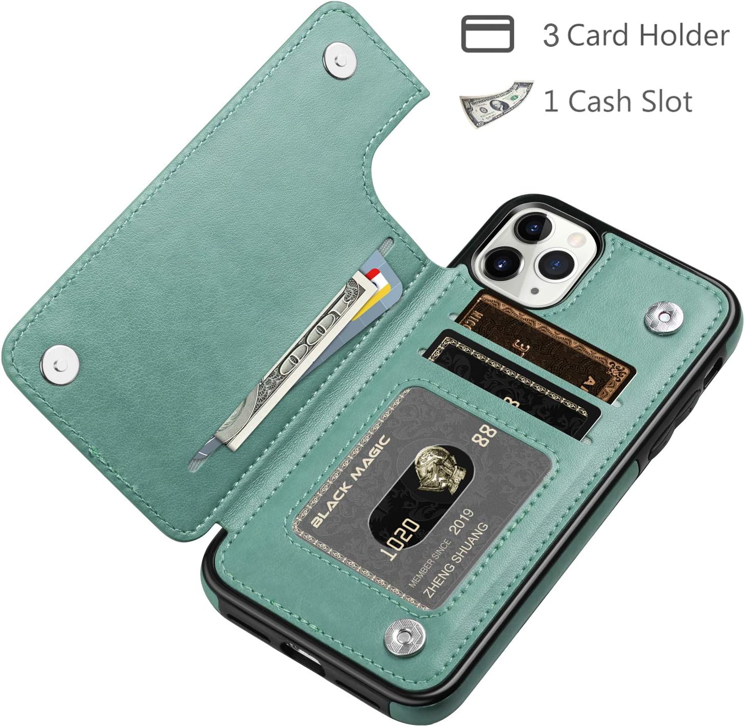 HianDier Wallet Case for iPhone 11 Pro MAX Slim Protective Case with Credit Card Slot Holder Flip Folio Soft PU Leather Magnetic Closure Cover for 2019 iPhone 11 Pro Max, Mandala Green