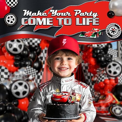 Miniatura 7 de Kit de 100 globos de auto de carreras con trofeo adicional y número 2  Kit de guirnalda de globos de carreras para autos Lightning McQueen, 2