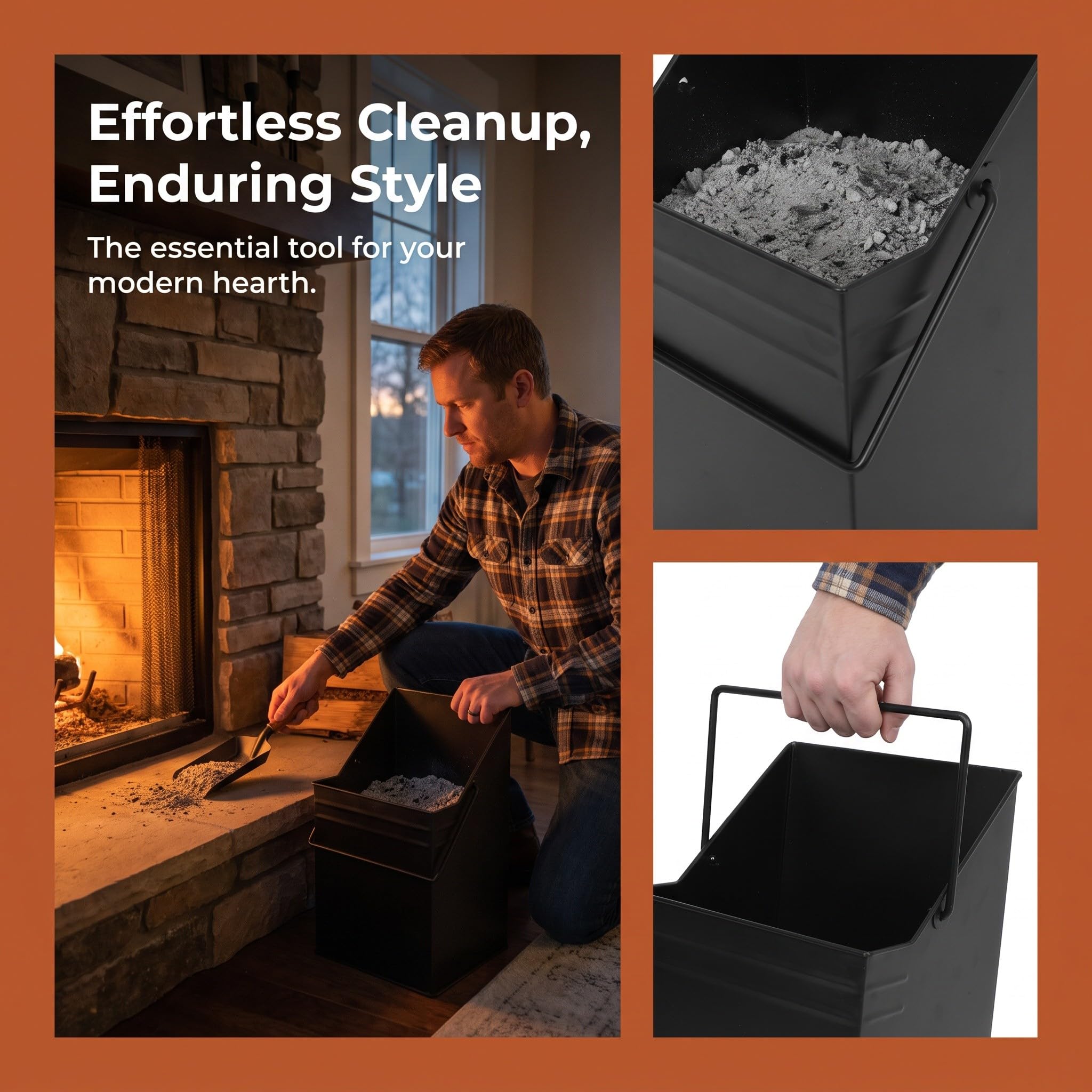 Zerodeko Cubo metálico para Cenizas de Chimenea: contenedor de carbón de Hierro | Cubo multiusos para cenizas de estufa de leña, ideal para fogatas de camping, sin tapa, 15x9x7".