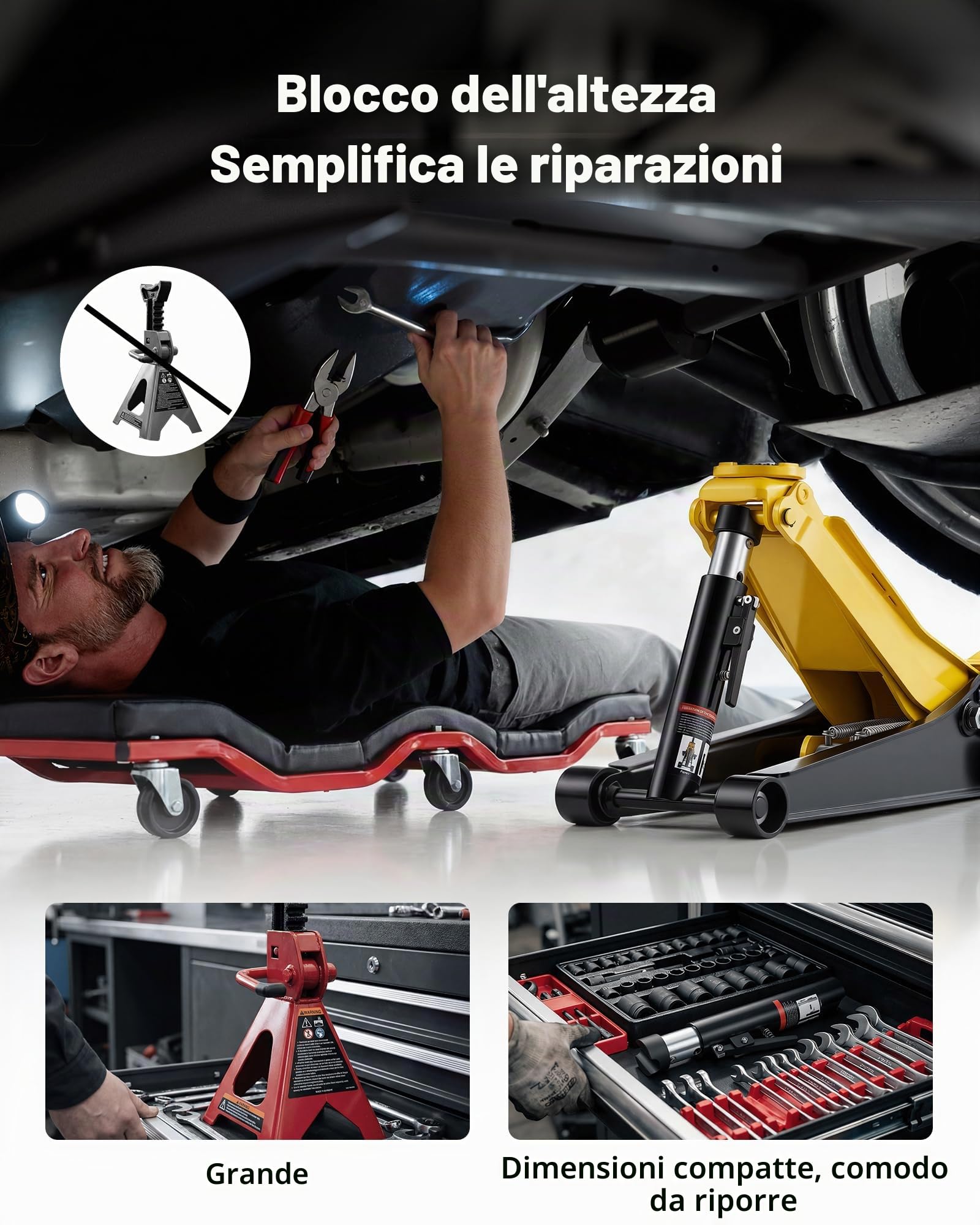 VEVOR Cric Idraulico a Carrello 3 Tonnellate a Basso Profilo, Cric Idraulico da Pavimento in Acciaio, a Doppio Pistone, Altezza di Sollevamento 75-500 mm, Ideale per Auto Sportivo, Moto, SUV e Camion