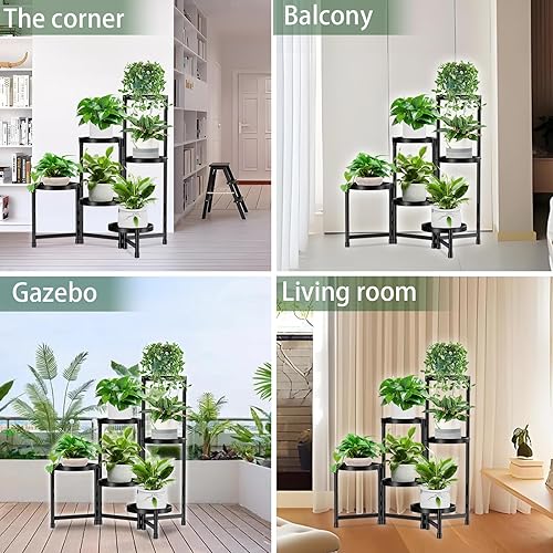 Miniatura 6 de Soporte de metal de 6 niveles para plantas para interiores y exteriores, estante plegable para plantas altas para múltiples plantas, soporte para